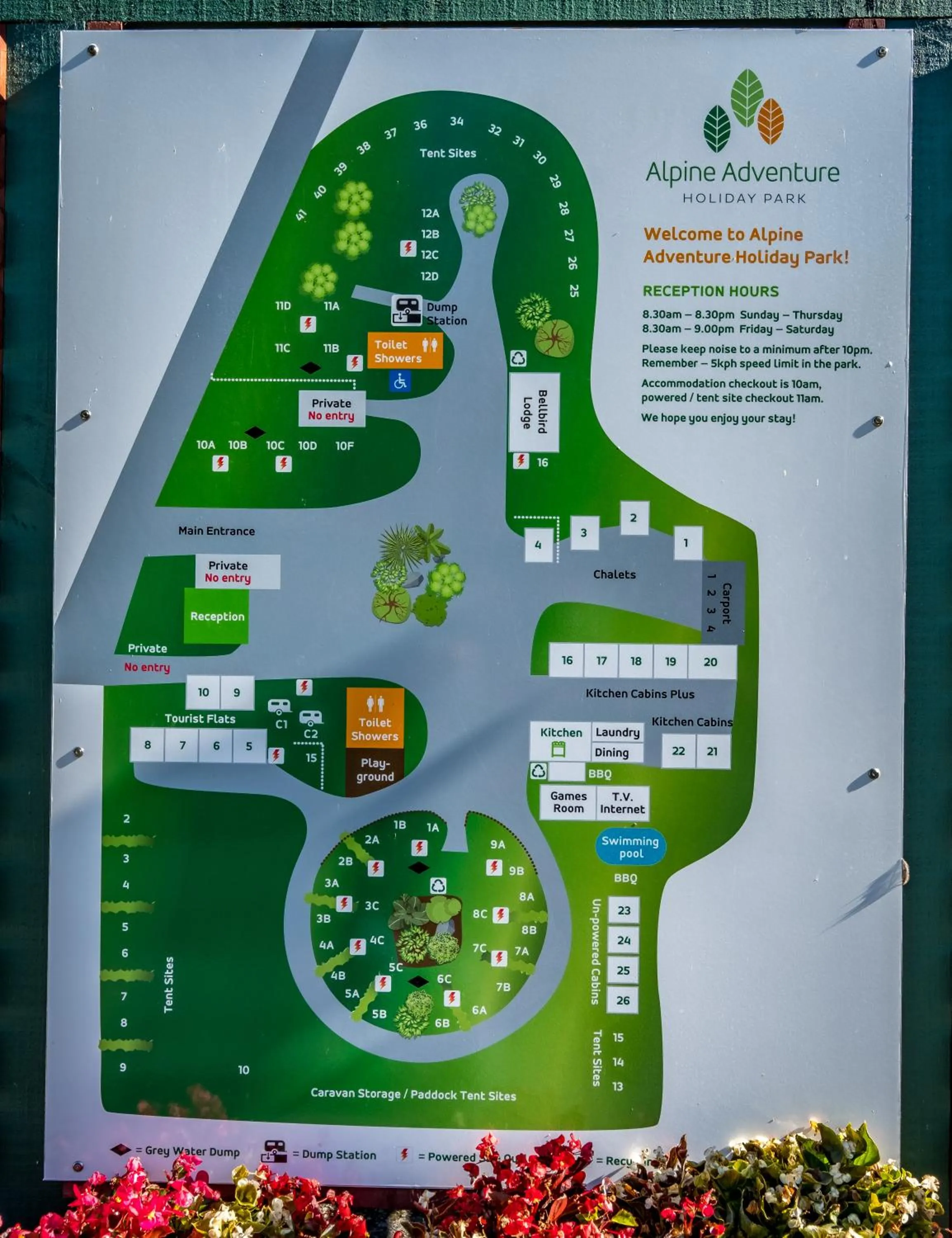 Text overlay in Alpine Adventure Holiday Park