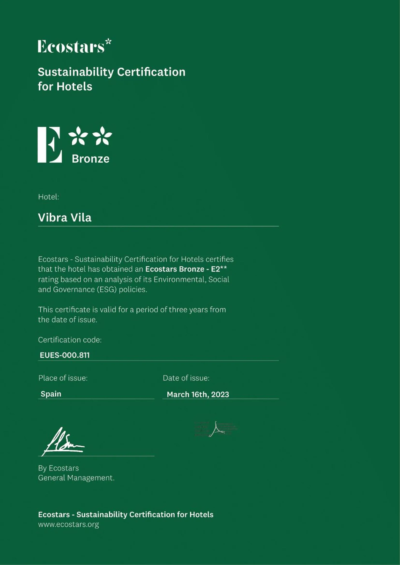 Logo/Certificate/Sign in Hotel Vibra Vila