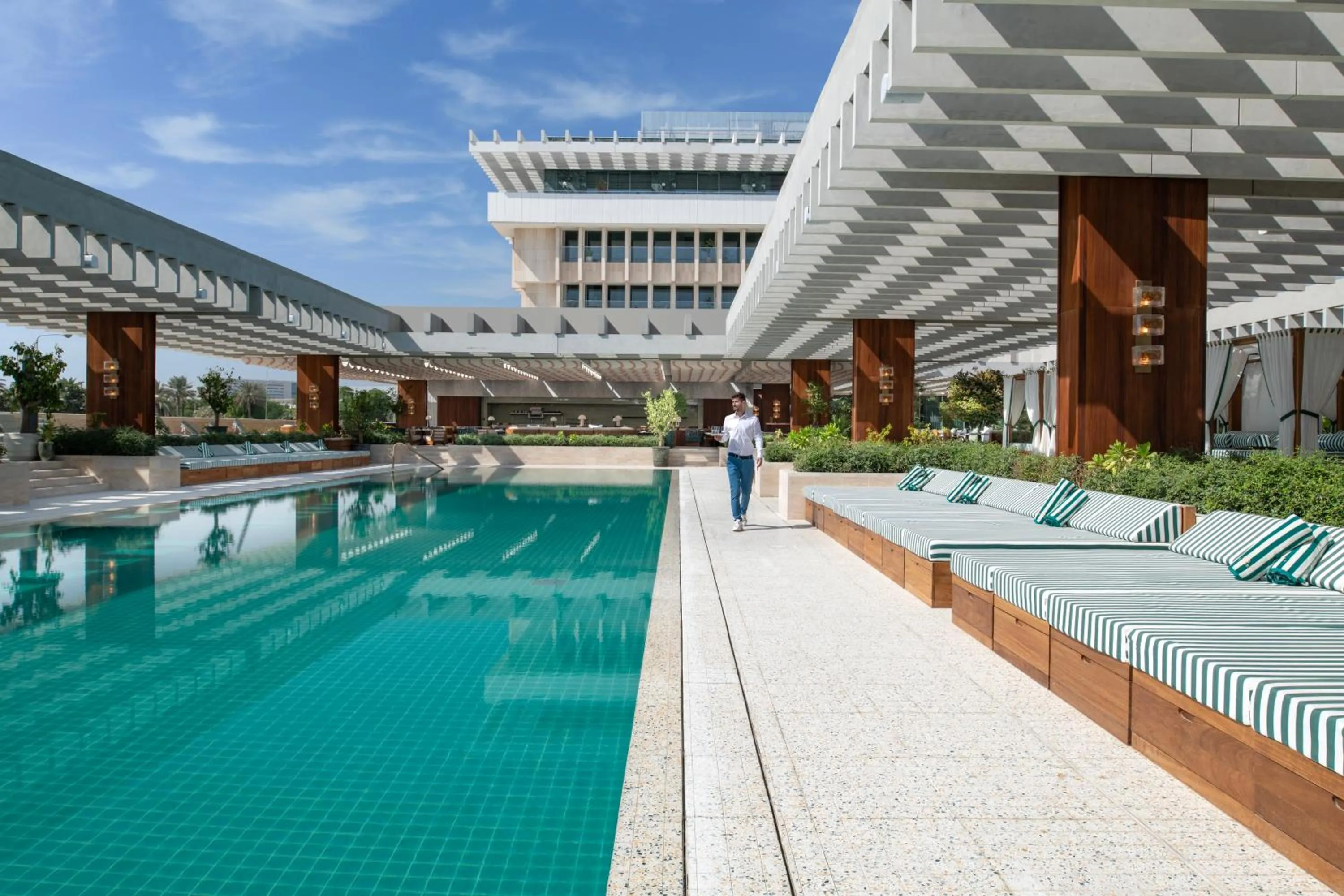Pool view in The Ned Doha