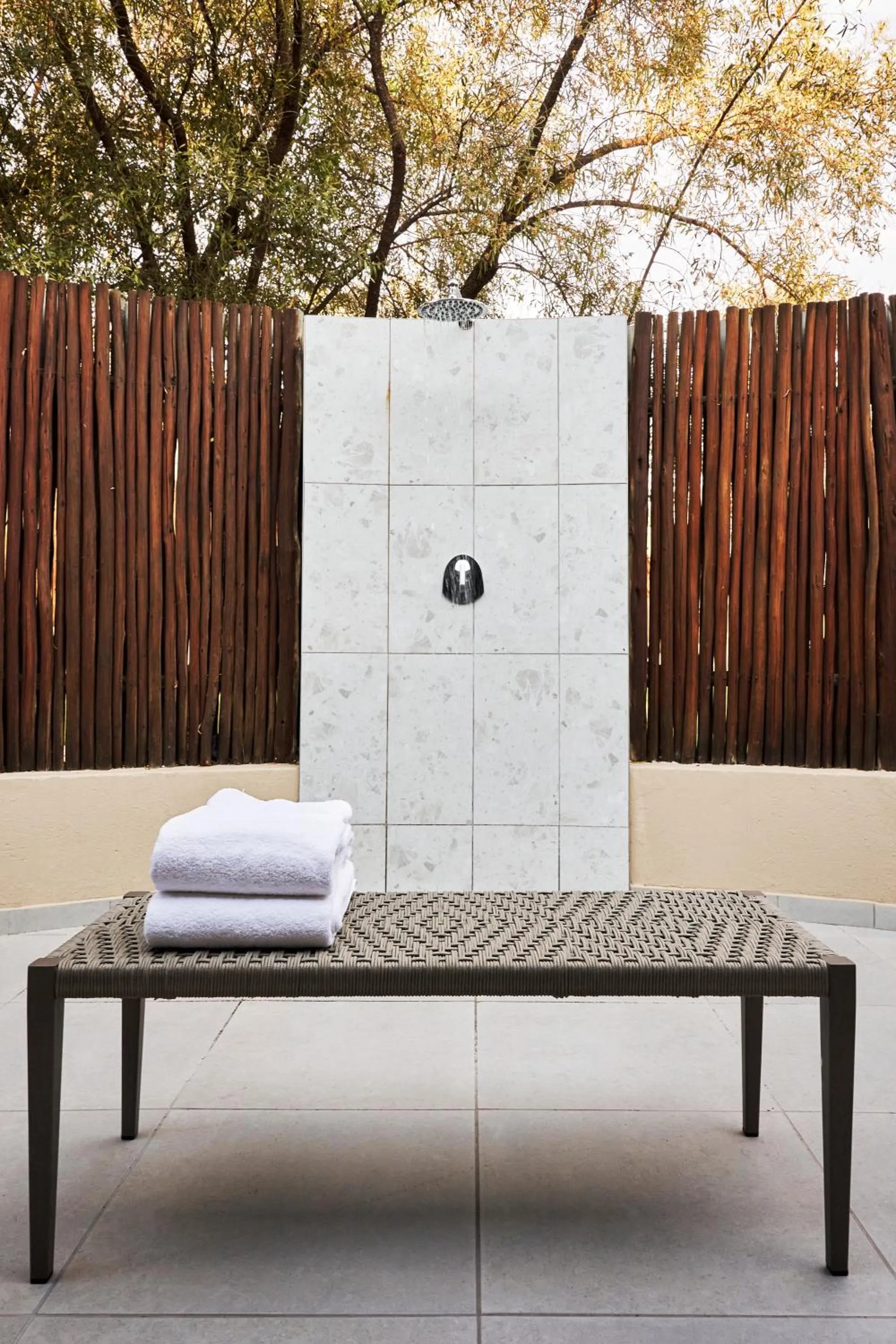 Shower in Letamo at Qwabi Private Game Reserve by NEWMARK