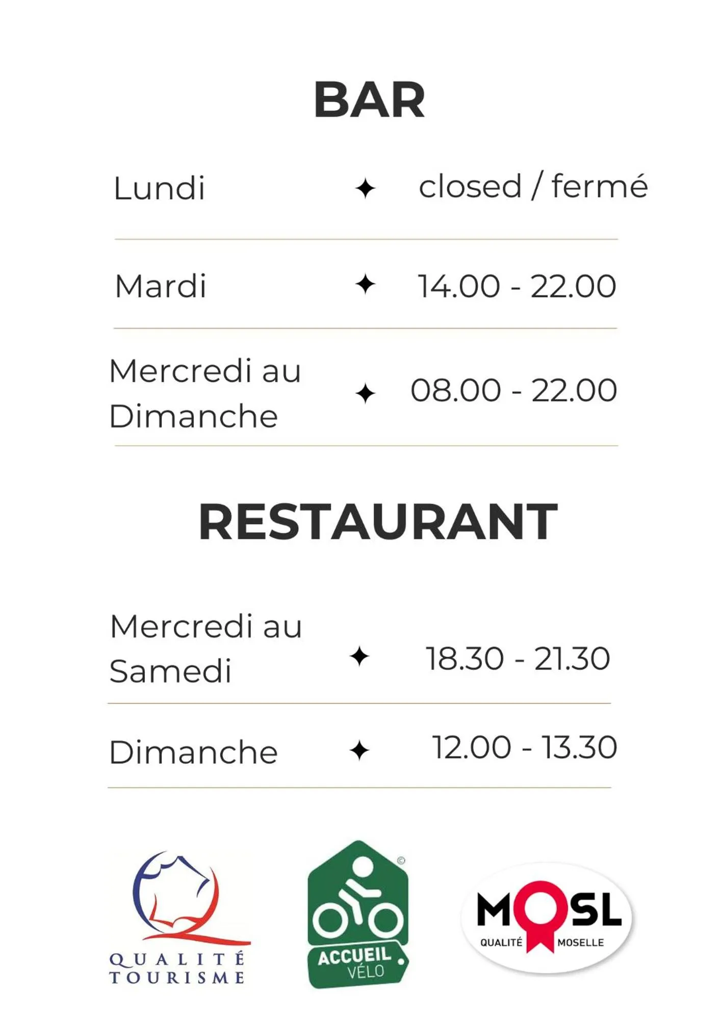 Restaurant/places to eat in Relais Manderen