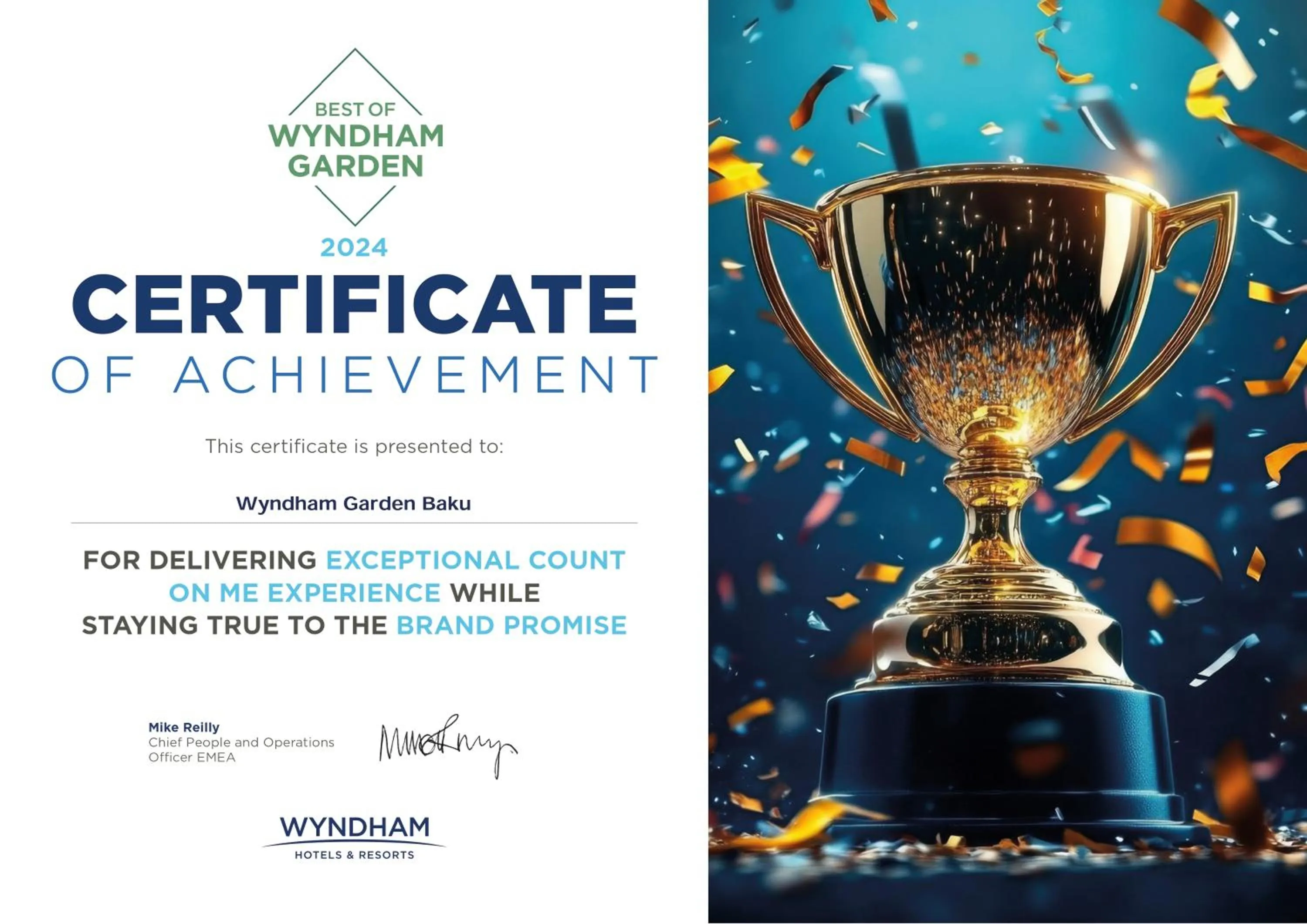 Certificate/Award in Wyndham Garden Baku