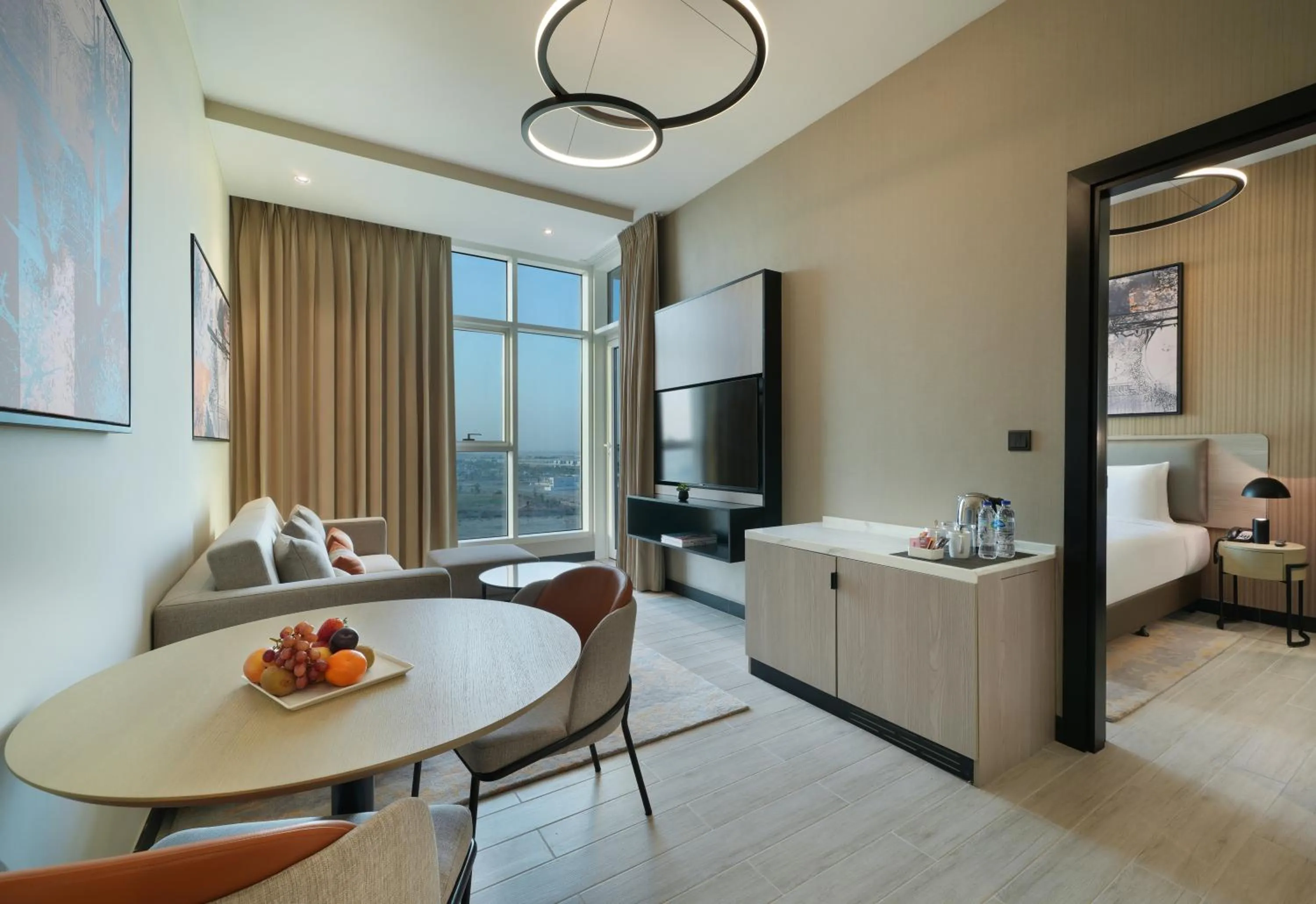 TV and multimedia, Bed in DAMAC Hills 2 Hotel, an Edge by Rotana Hotel
