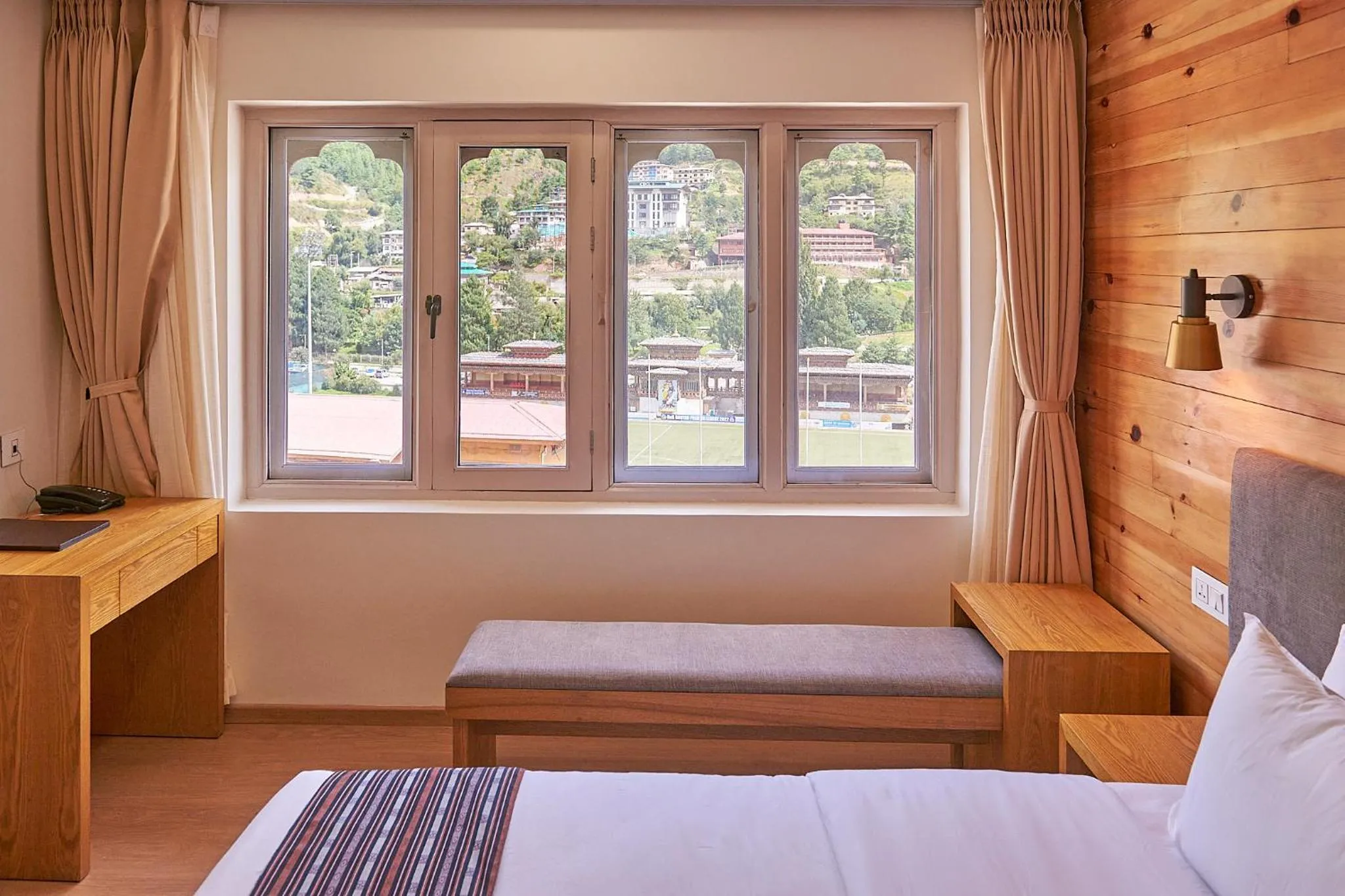 View (from property/room), Bed in The Willows Hotel, Bhutan