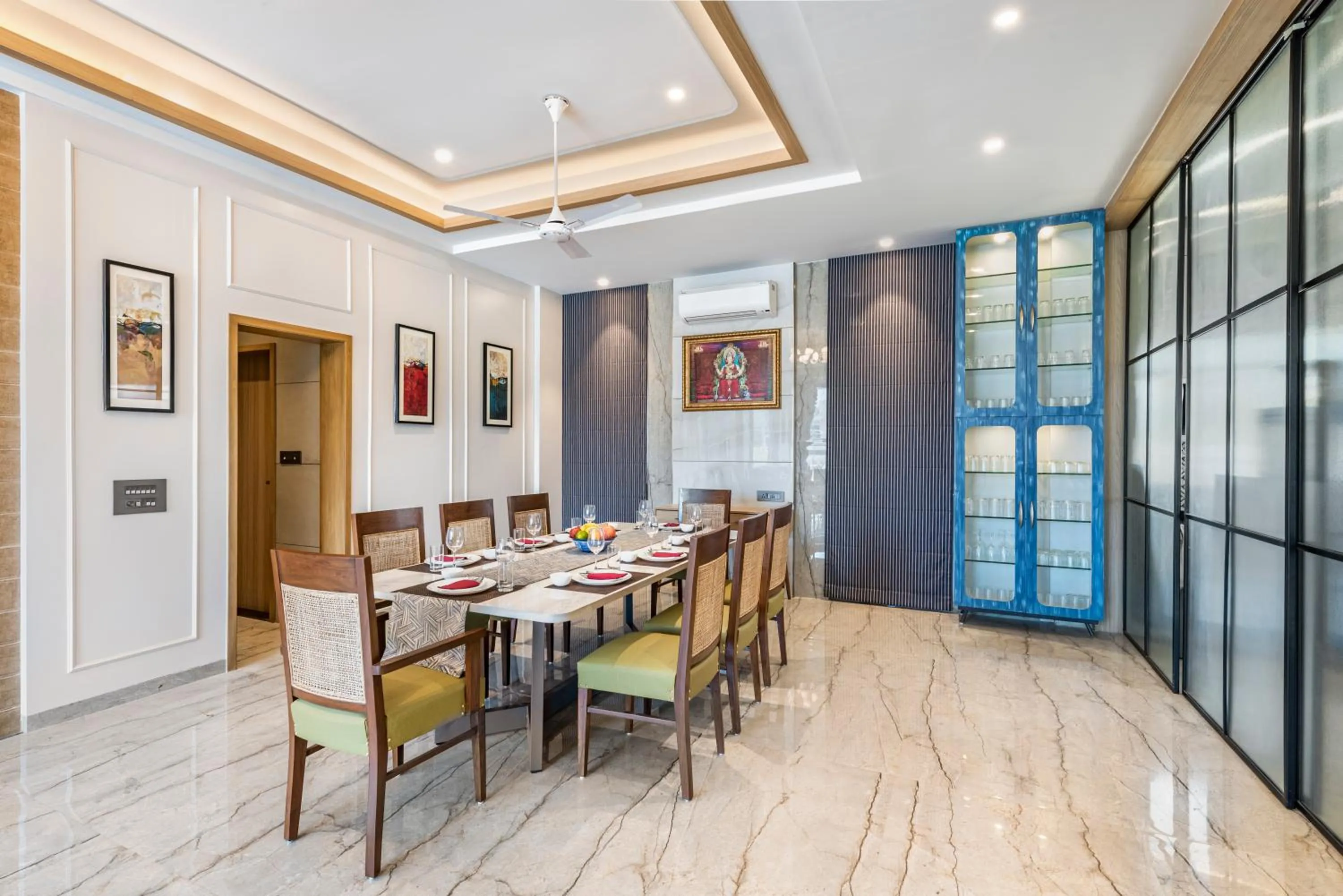 Seating area in SaffronStays Nishta - 4BR pet-friendly villa with pool, turf, gazebo & terrace BBQ views in Alibaug