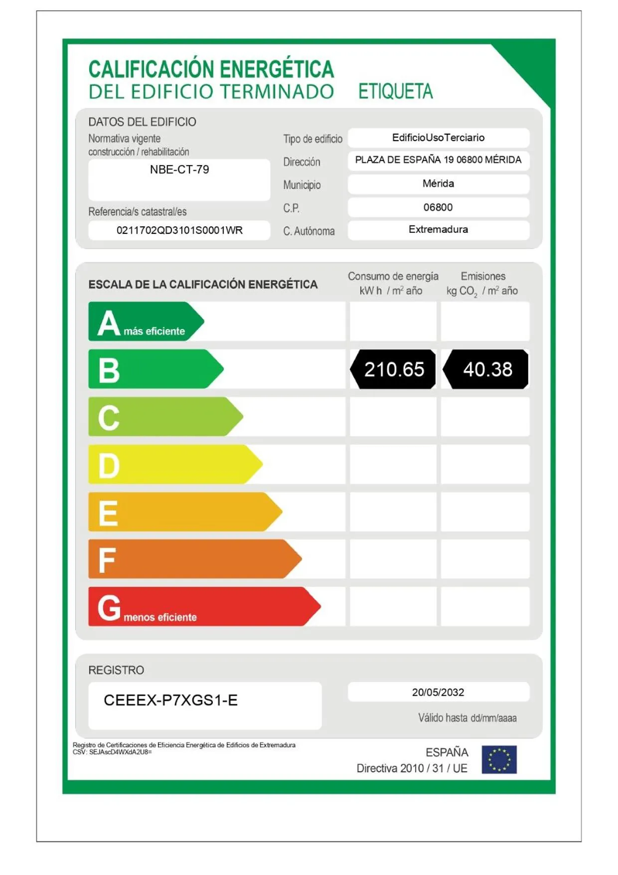 Certificate/Award in Hotel Ilunion Mérida Palace