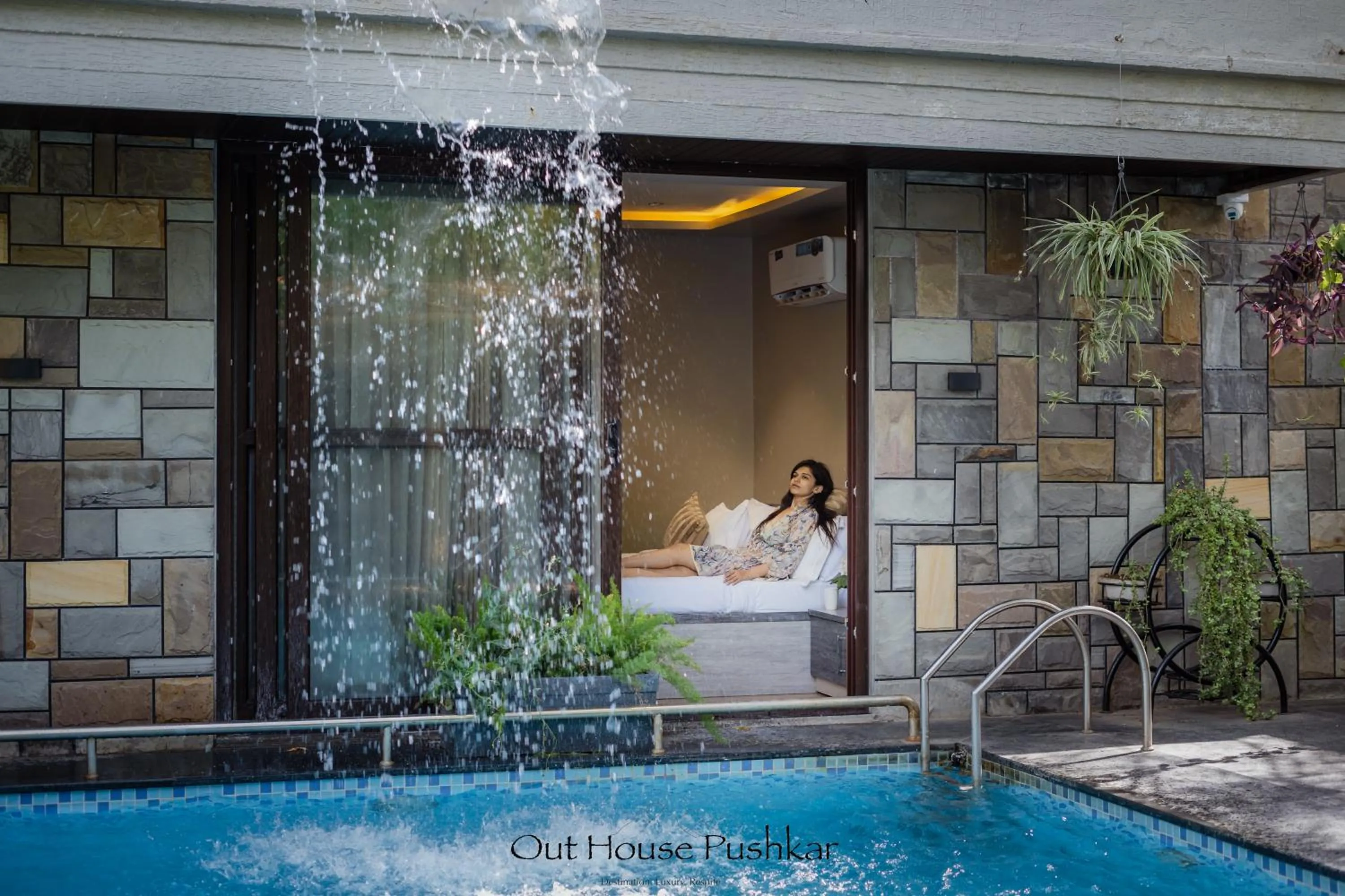 Pool view in The Out House Pushkar