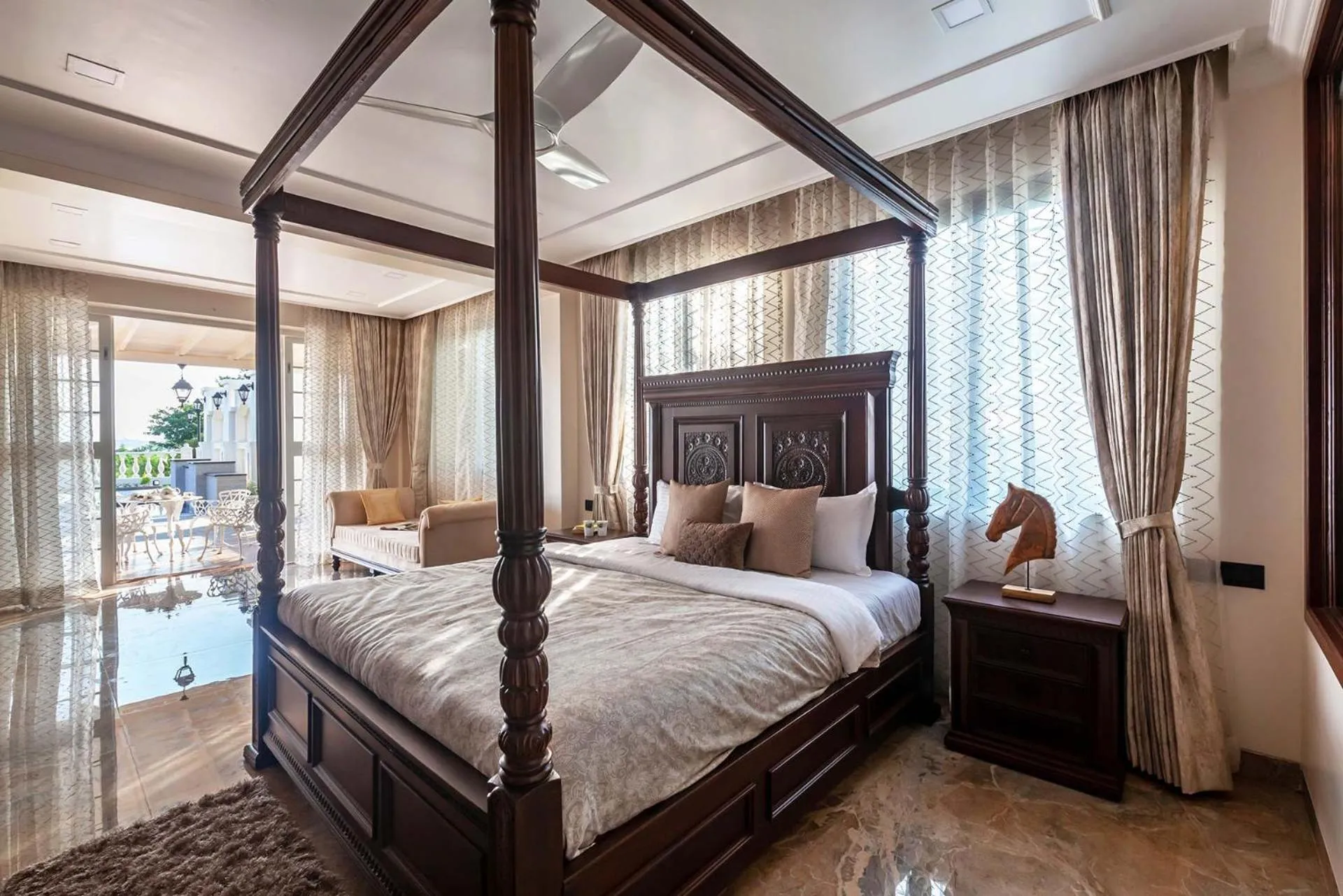 Bedroom, Bed in StayVista's Lake La Vie - Tranquil Lake-View Villa Amidst Farmland with Pool and Poolside Gazebo - Proximity to Sula