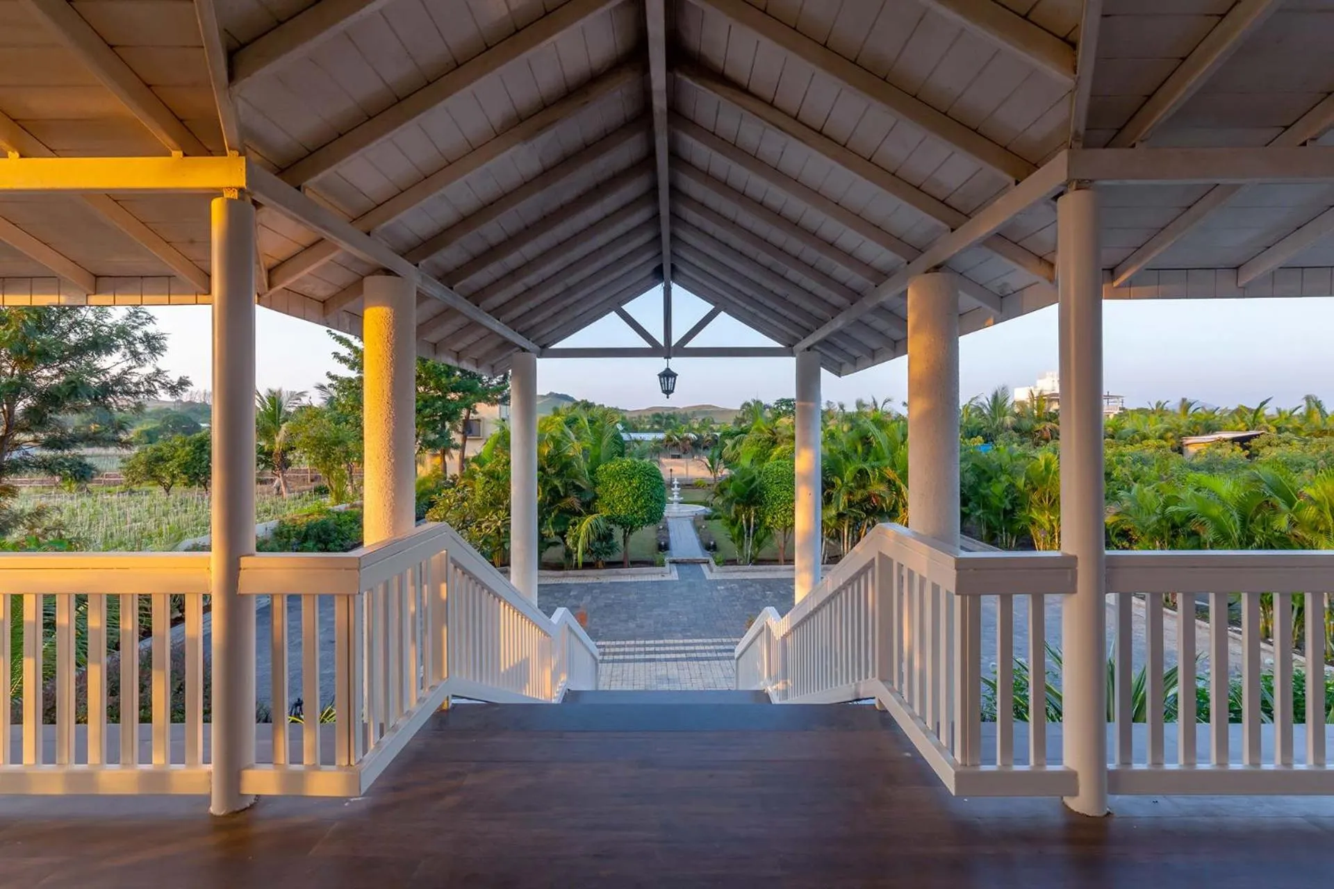 Facade/entrance in StayVista's Lake La Vie - Tranquil Lake-View Villa Amidst Farmland with Pool and Poolside Gazebo - Proximity to Sula