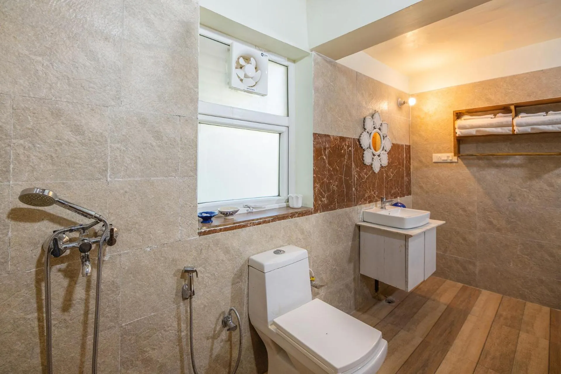 Bathroom in Hollyhock Cottage by VEO - Part of StayVista