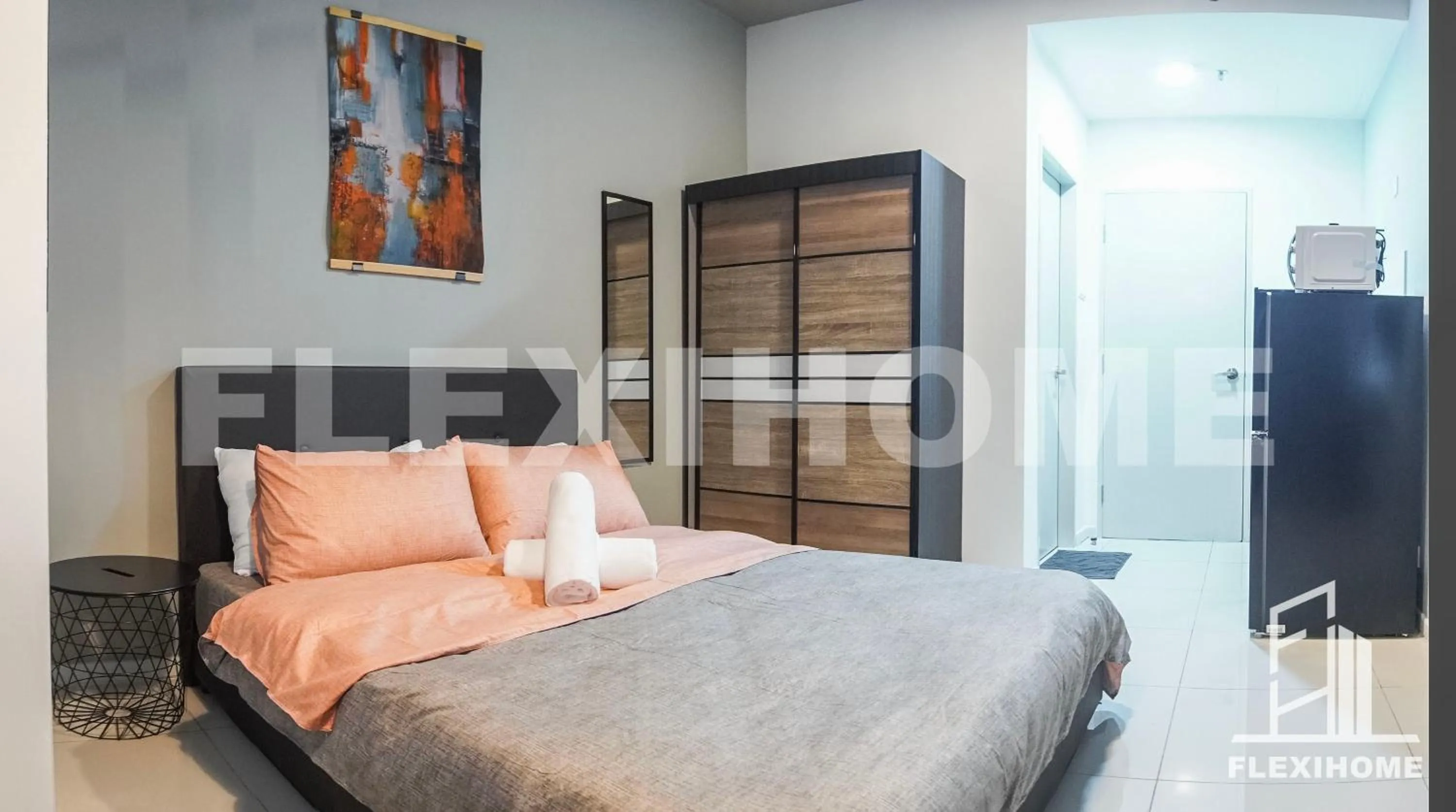 Bedroom, Bed in KLIA, KLIA2, Horizon Suites Sepang, Designed Studio, by Flexihome-MY