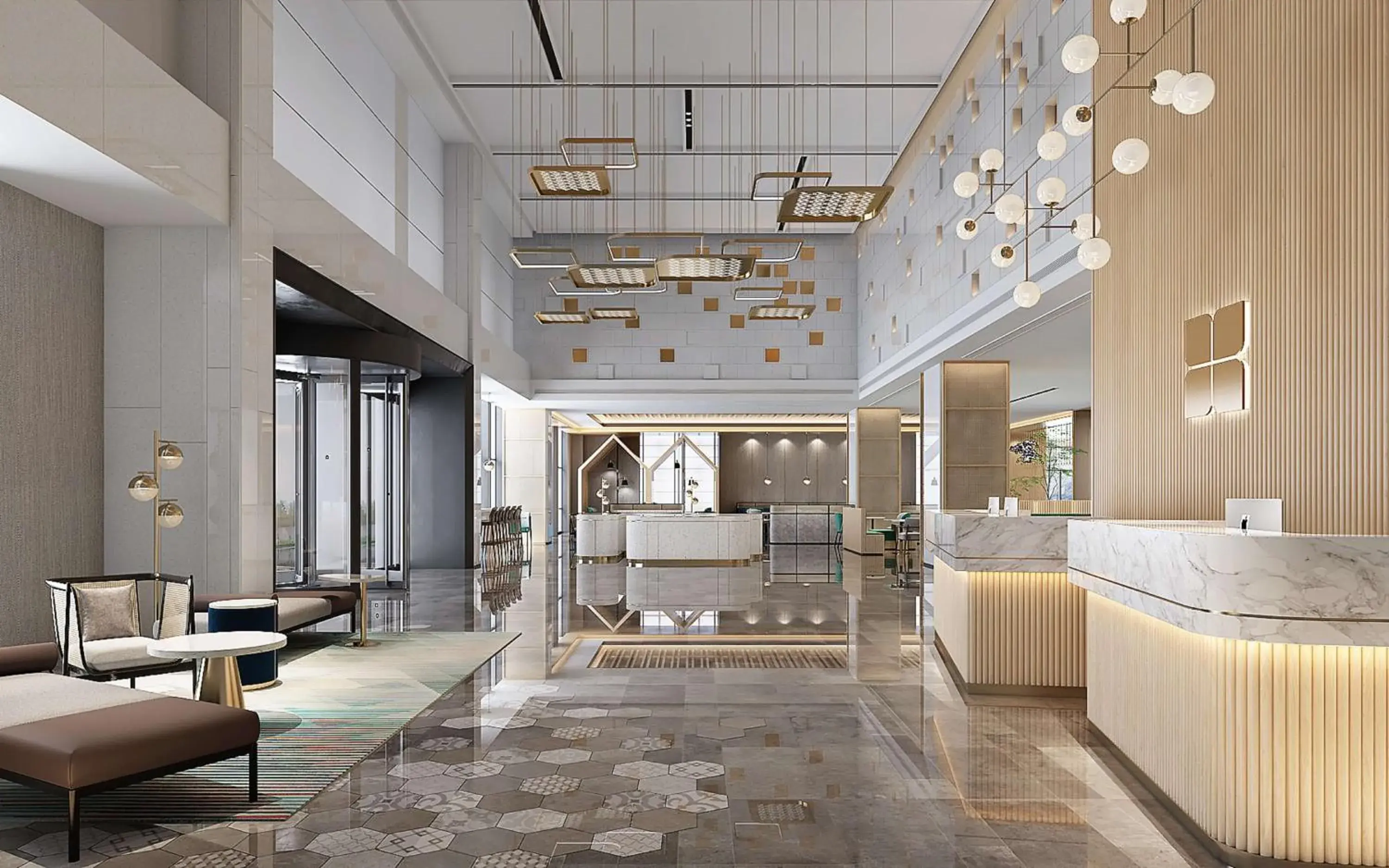 Lobby or reception in Hilton Garden Inn Liaocheng Jiangbei Shuicheng Lobby or reception in Hilton Garden Inn Liaocheng Jiangbei Shuicheng