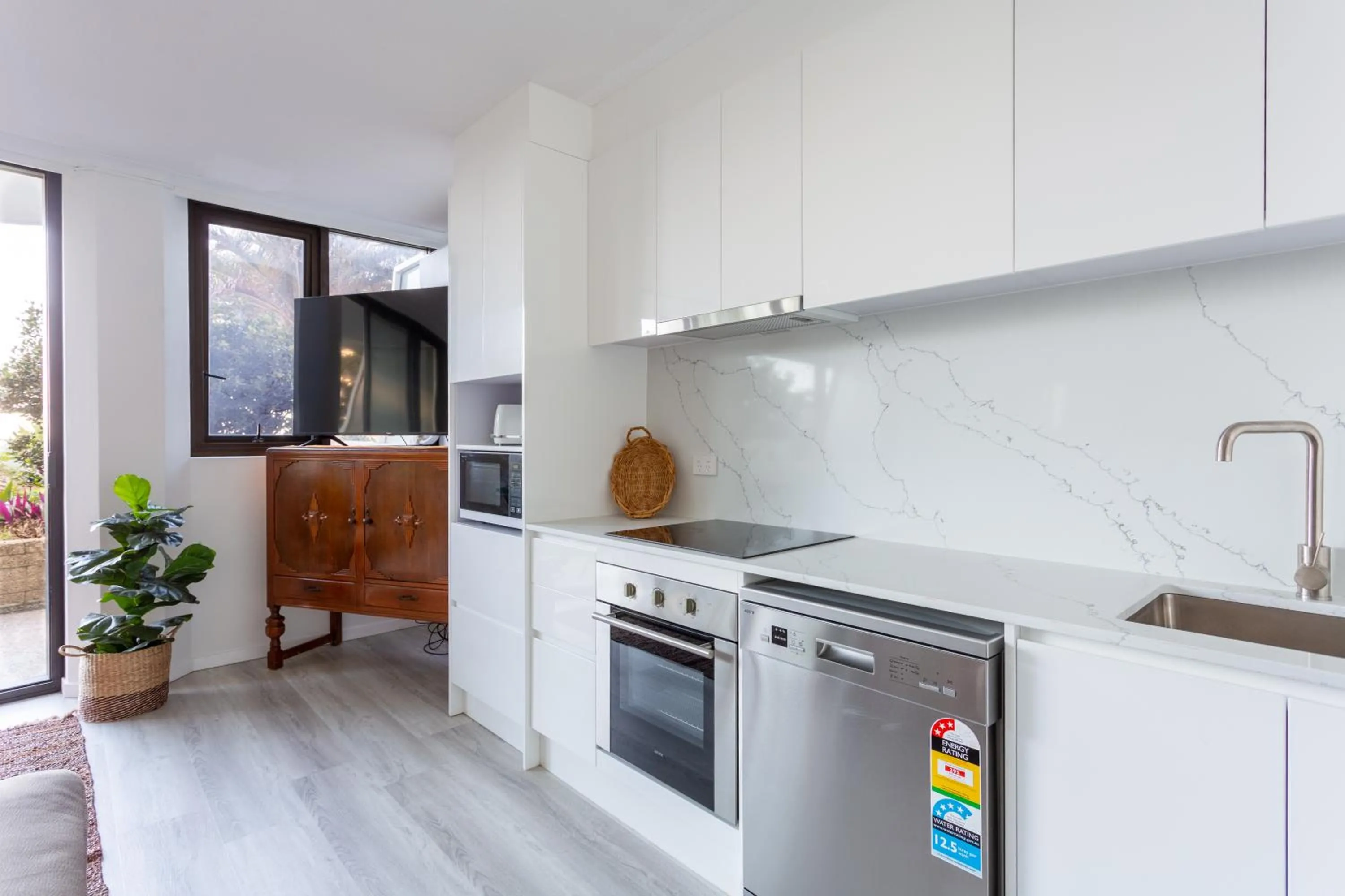 kitchen in Oceanfront Family Apartment Pool & BBQ