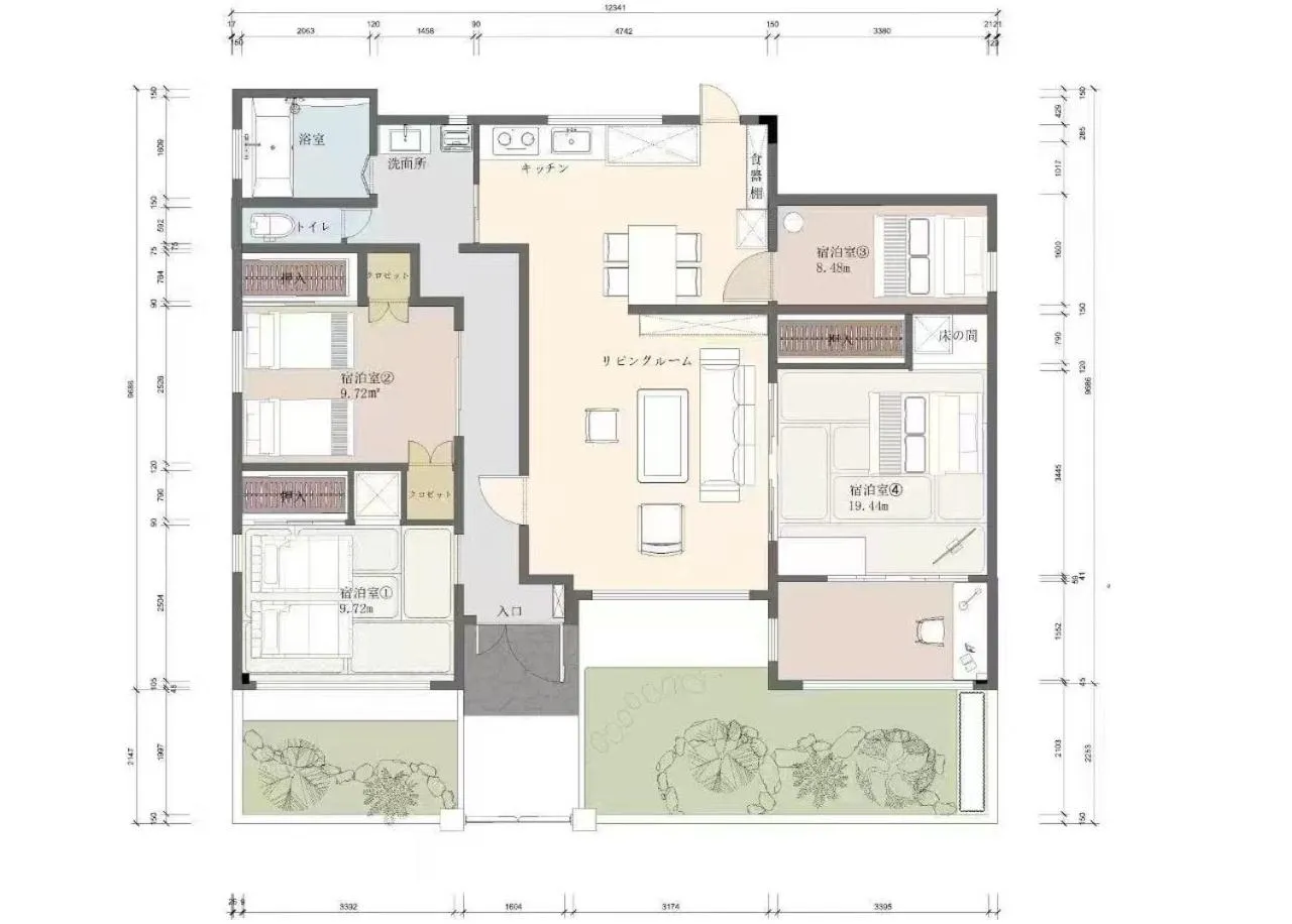 season guest house in nishi shinjuku 100 square meters, 4 bedrooms, 2 living rooms
