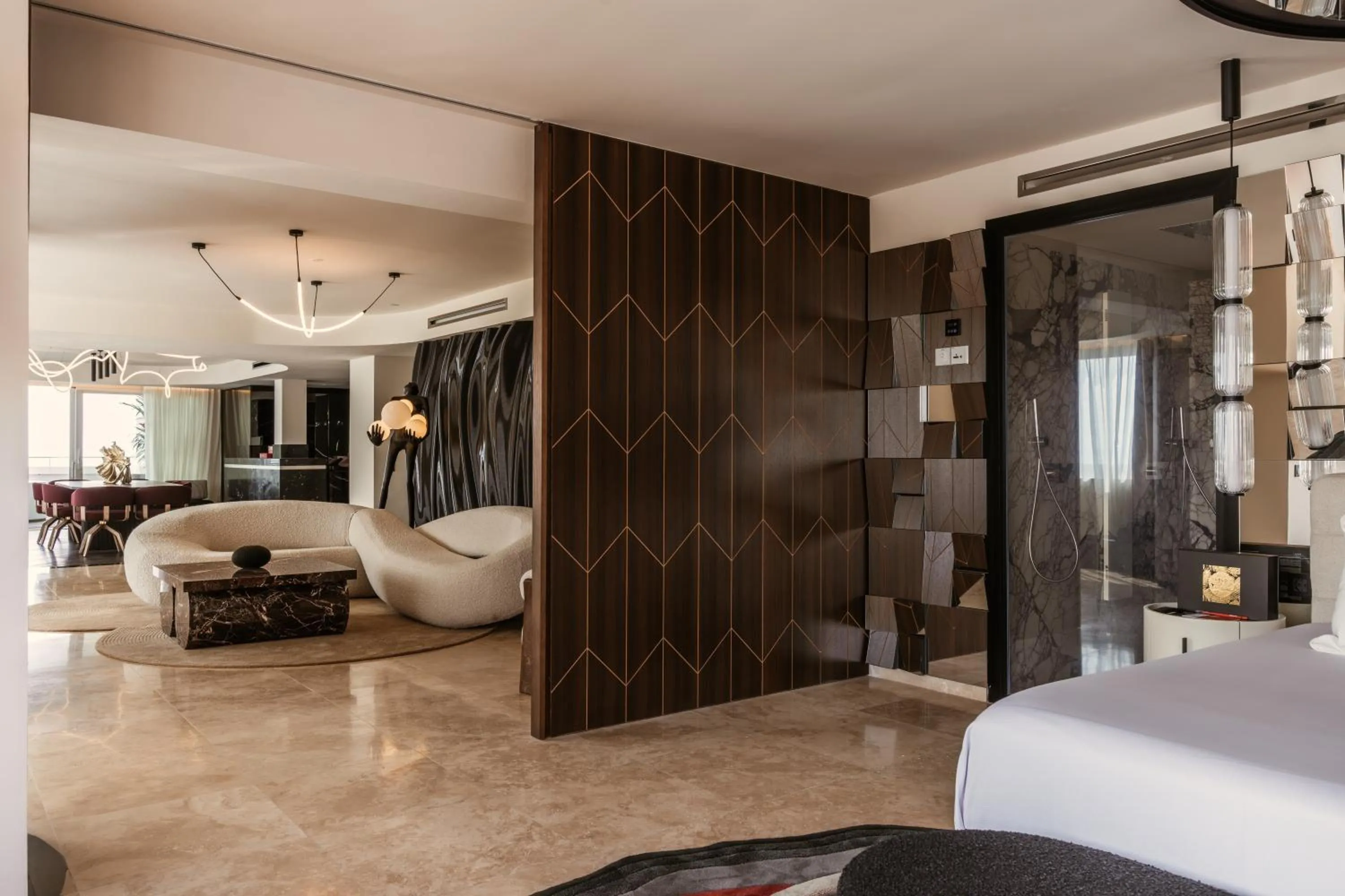 Living room, Bed in The Unexpected Ibiza Hotel - Ushuaïa Club entrance included