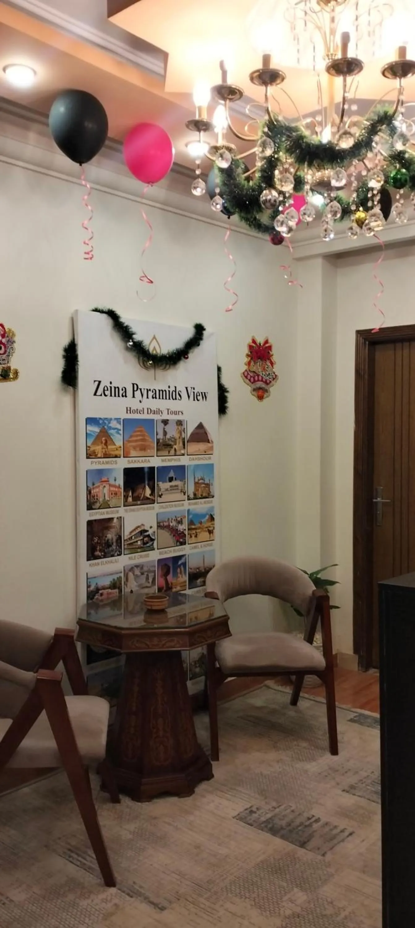 Seating area in Zeina pyramids view