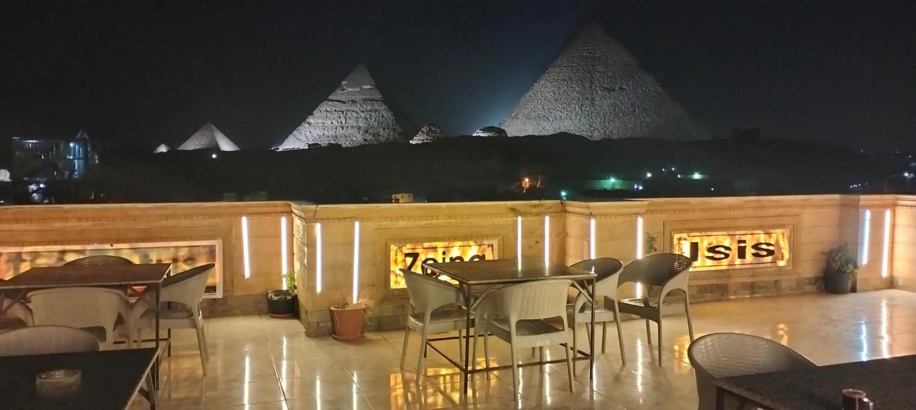 Night in Zeina pyramids view