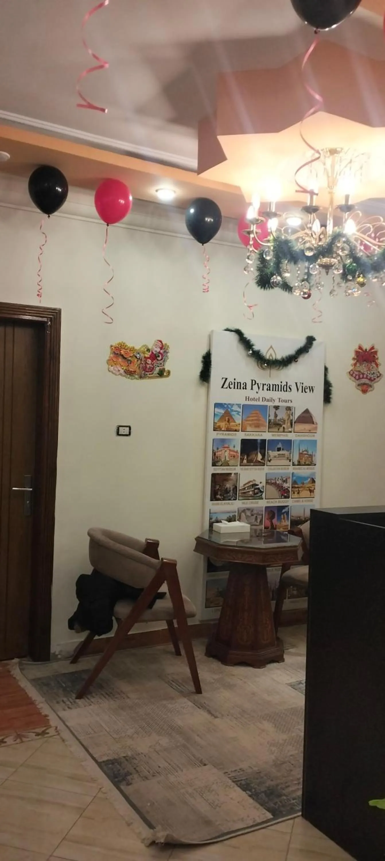 Seating area in Zeina pyramids view