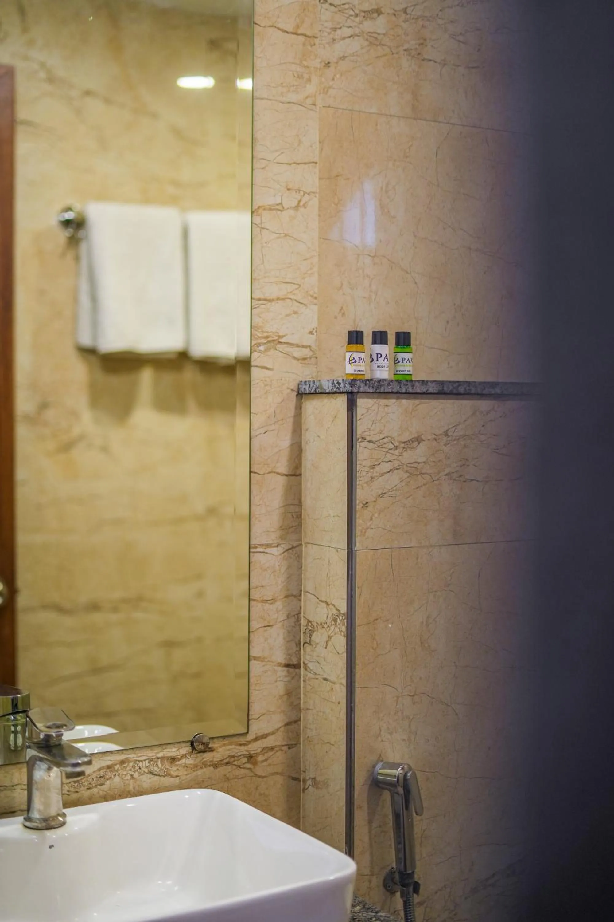 Bathroom in Pax Hotel Grand Blue 3 min walk from Udaipur city Railway Station