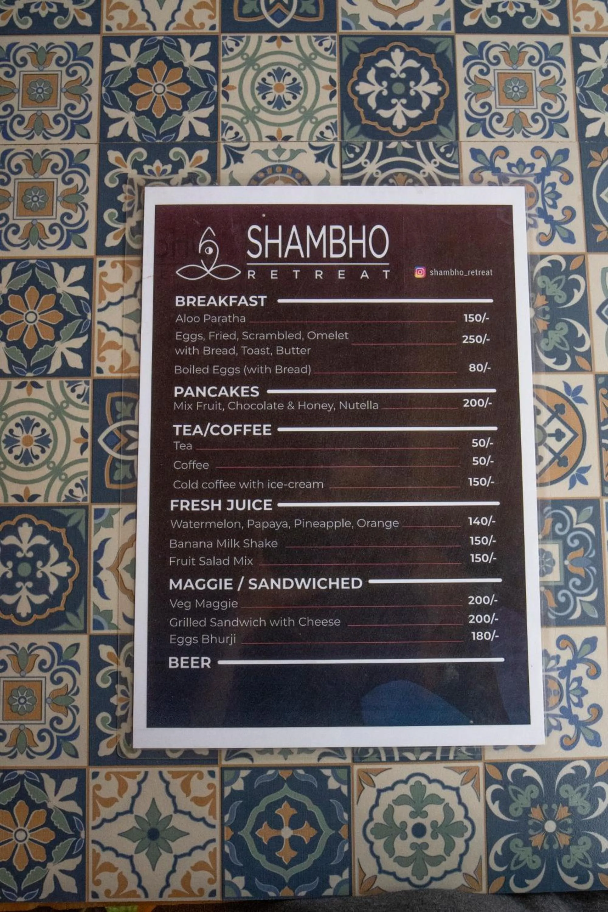 Food and drinks in Shambho Retreat