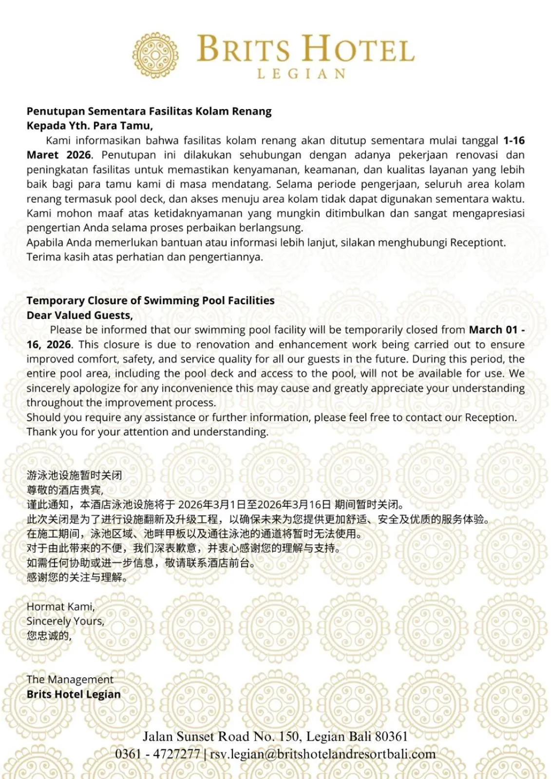 Swimming pool in Brits Hotel Legian