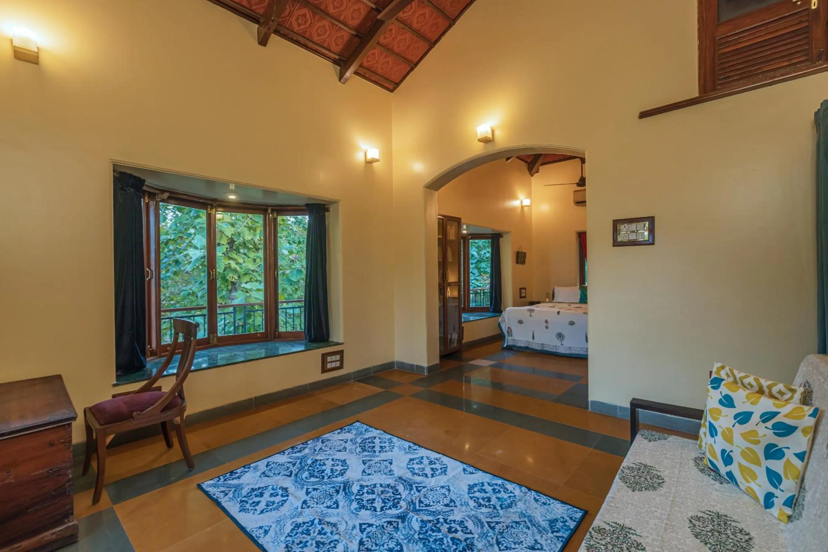 Bed in Saffronstays Alma Grove 3 BR Pet friendly with Pool & Nature View