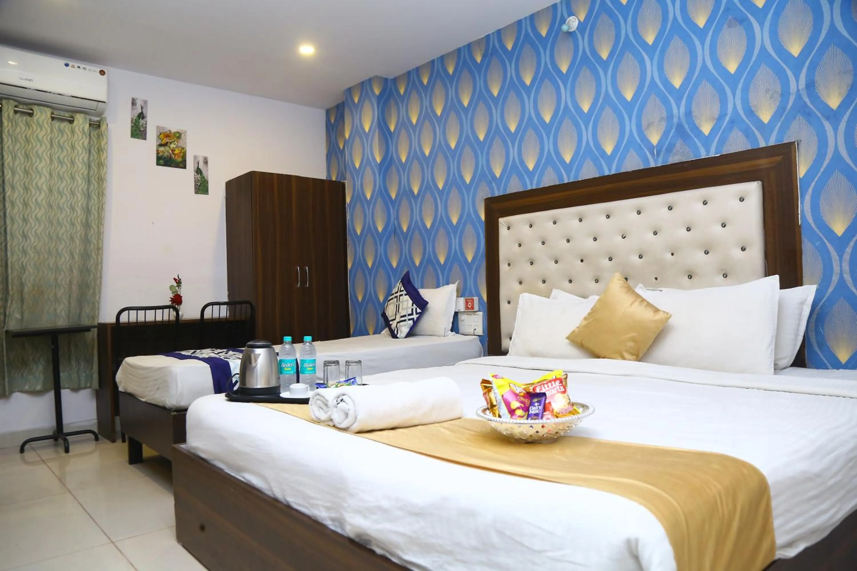 View (from property/room), Bed in Hotel MN Grand Shamshabad Airport Zone Hyderabad