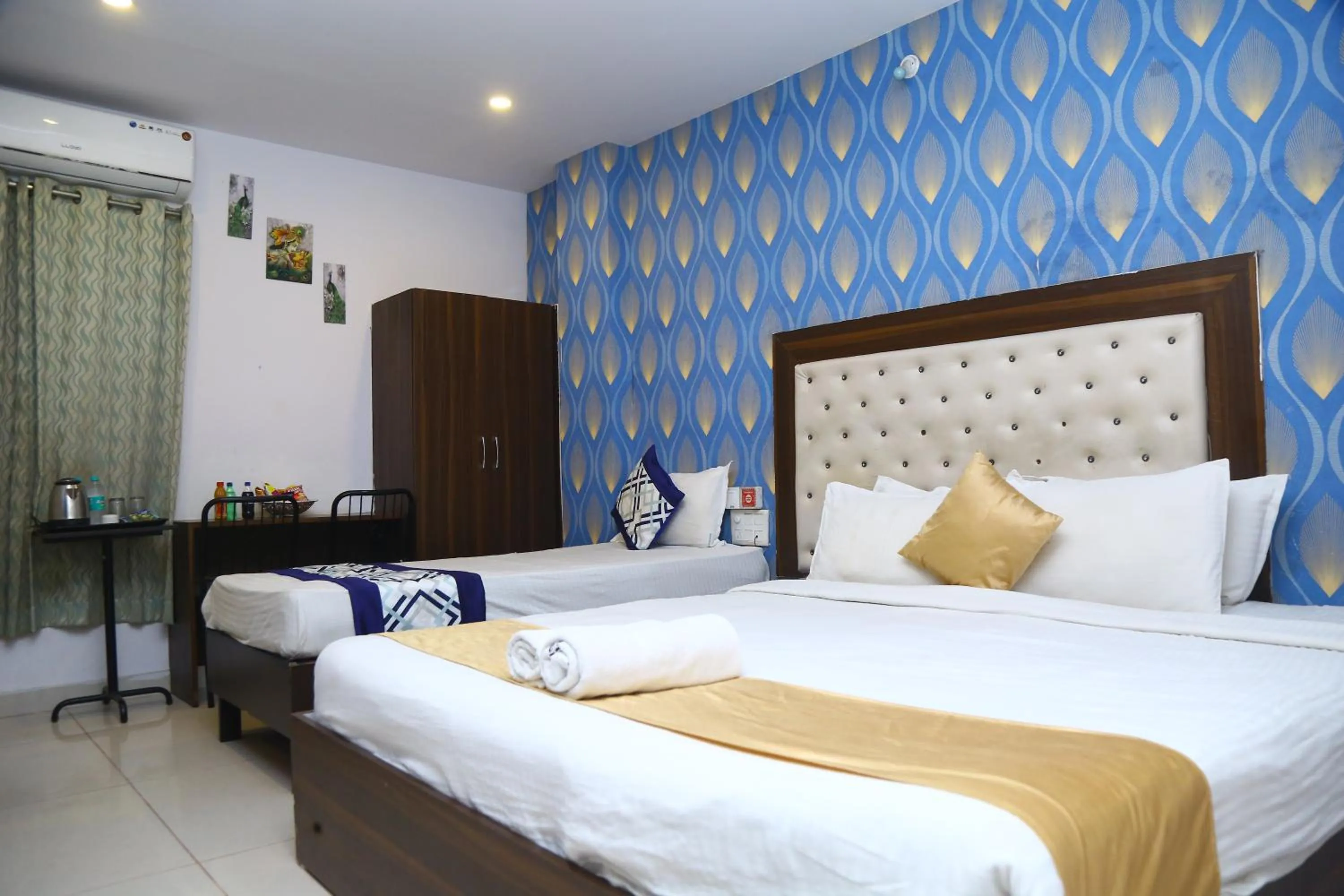 View (from property/room), Bed in Hotel MN Grand Shamshabad Airport Zone Hyderabad