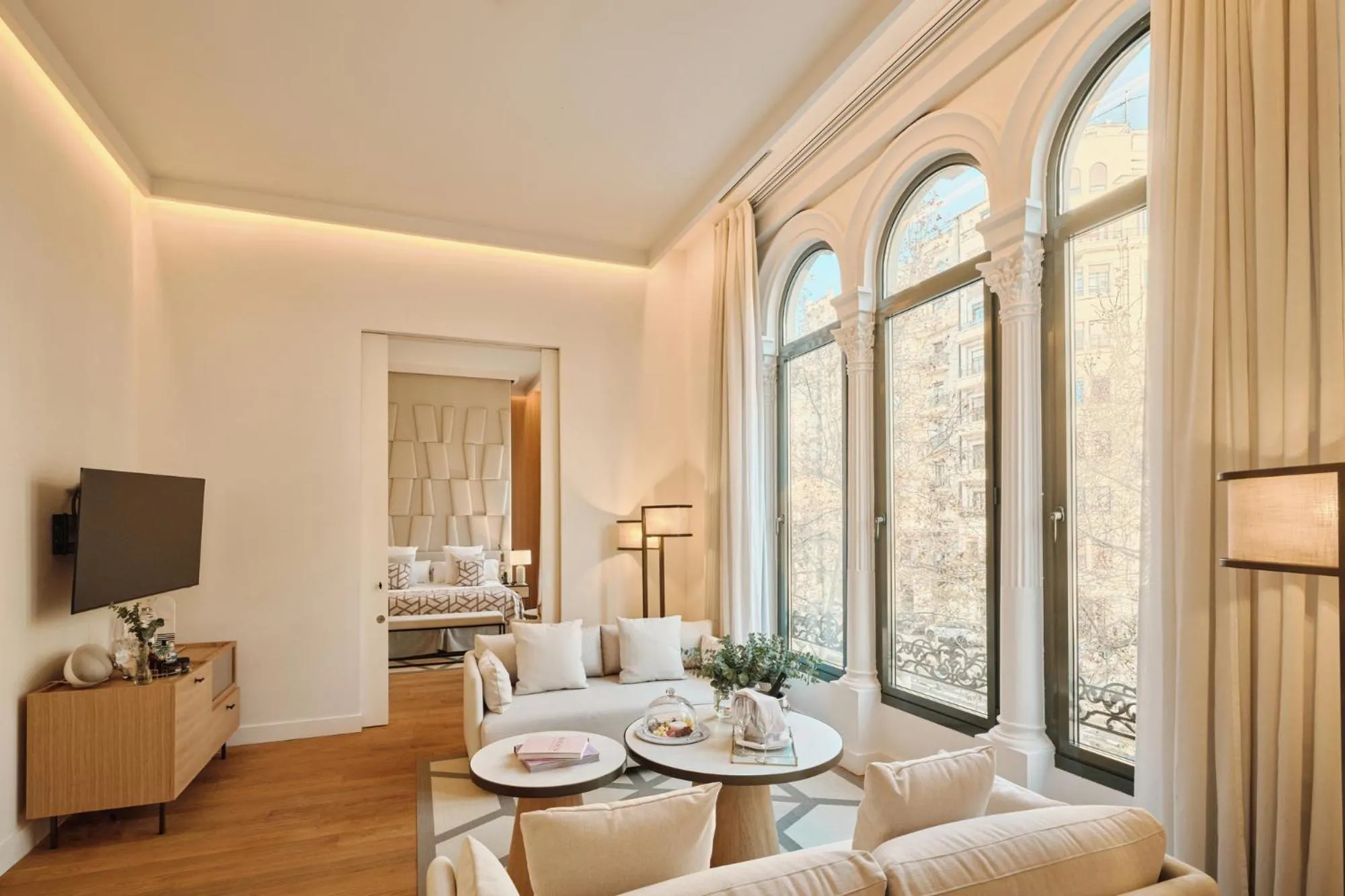 Living room, Bed in Hospes Palau de La Mar, Valencia, a Member of Design Hotels