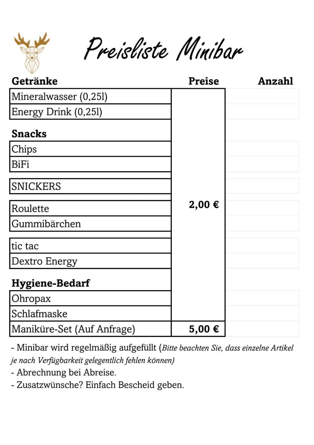 minibar in Hotel Schönblick