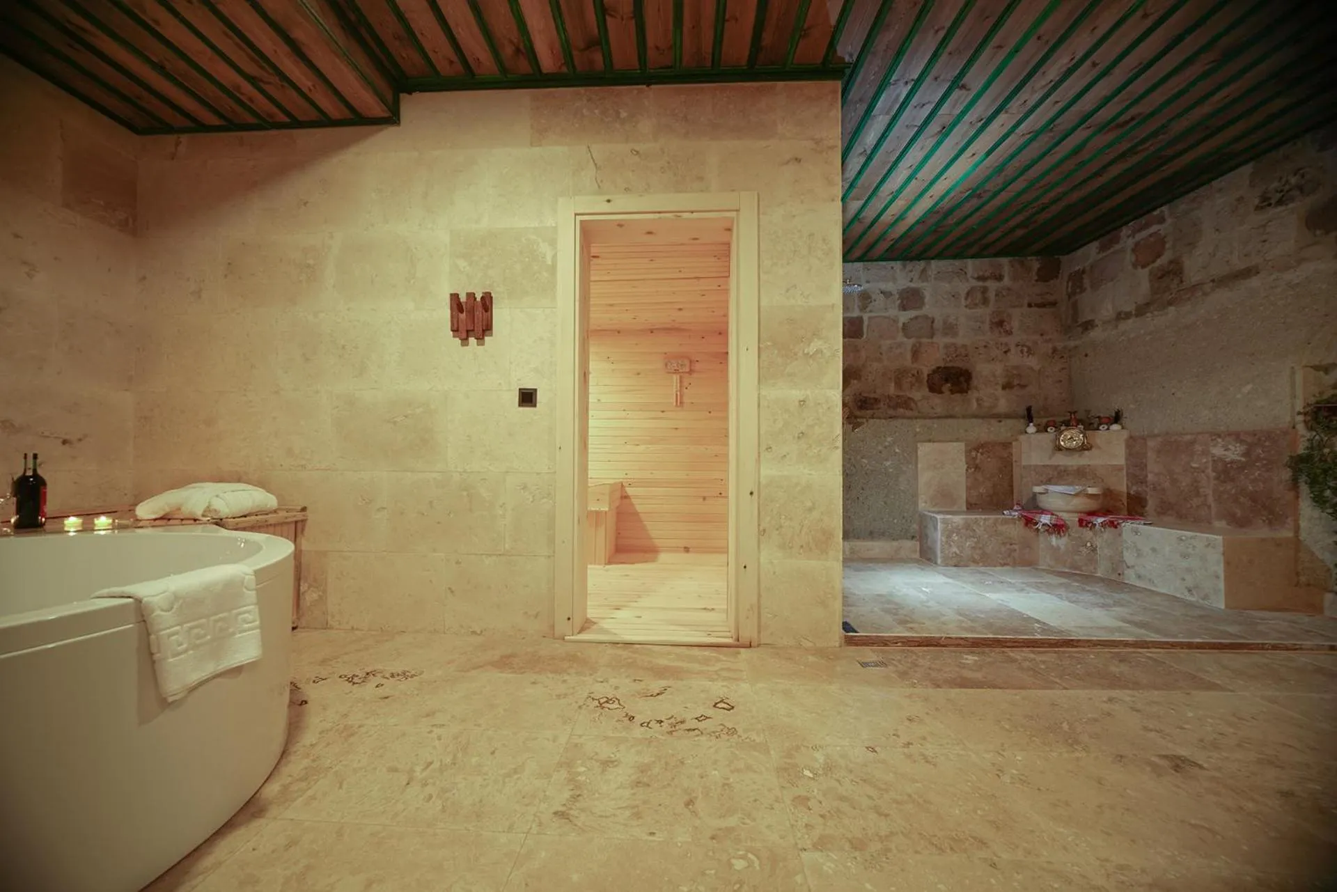 Sauna in Serene Premium Stone House