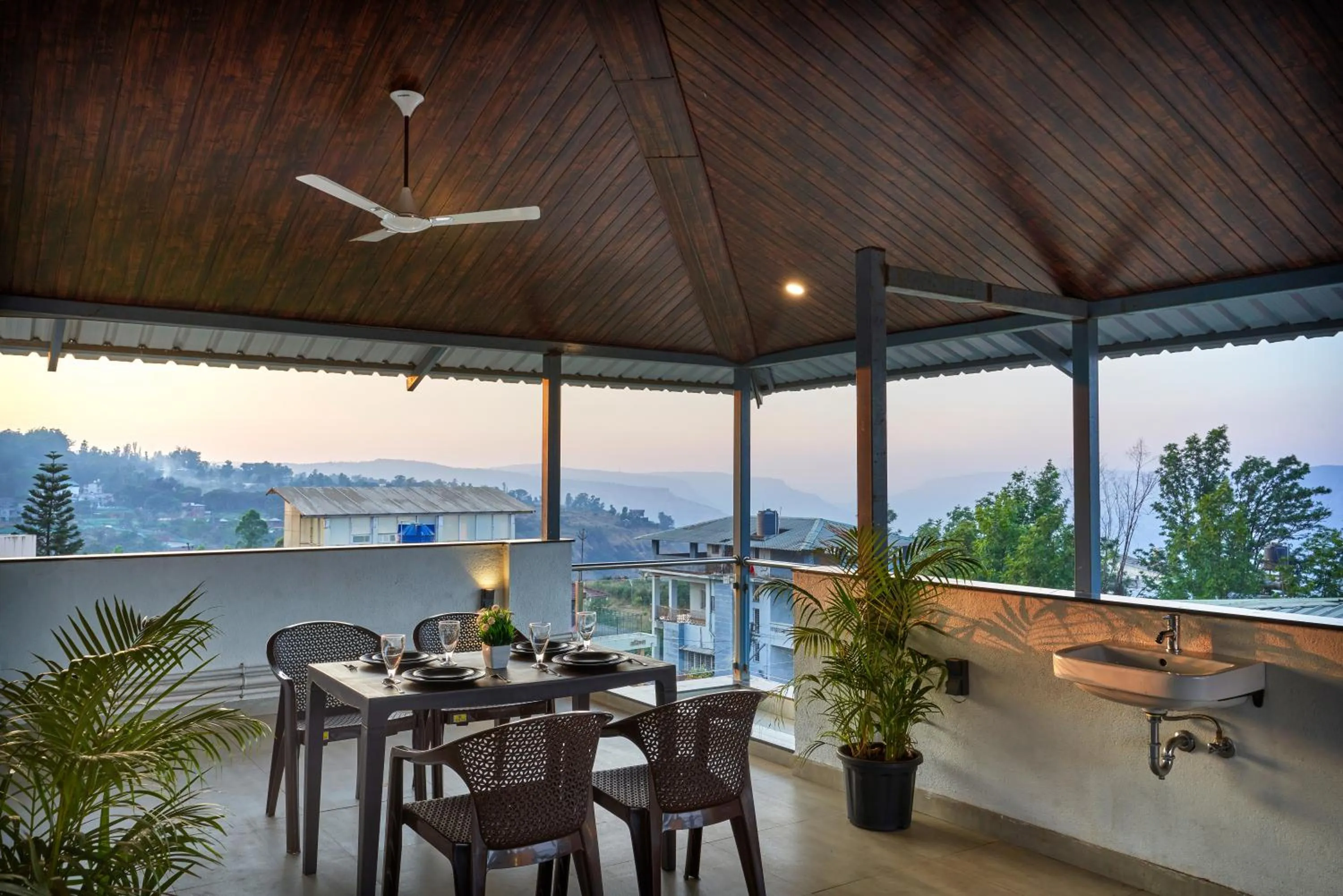 Patio in Drizzle Resort with Swimming pool Near Maapro Garden