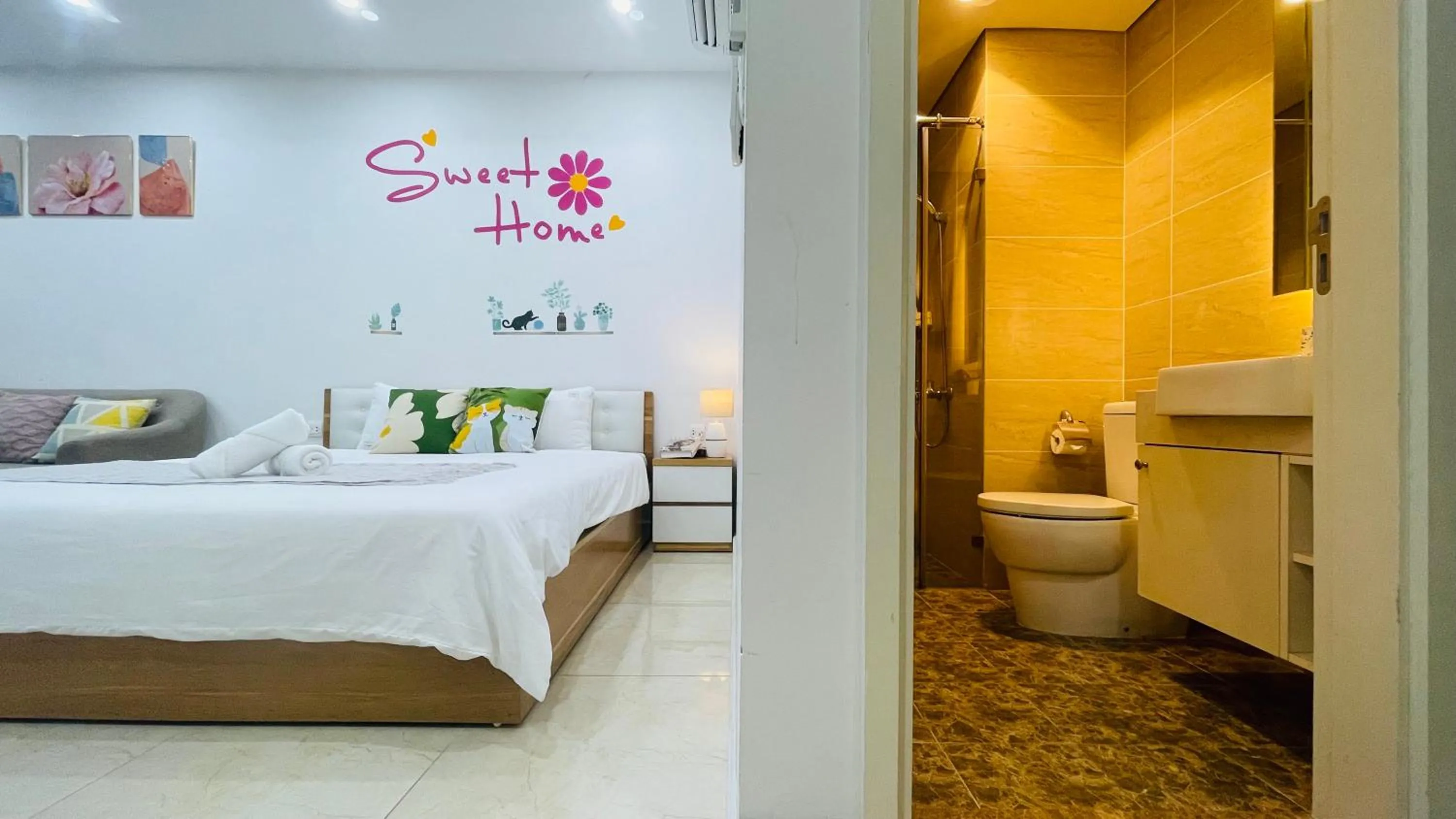 Bathroom, Bed in Vinhomes Dcapitale - Studio