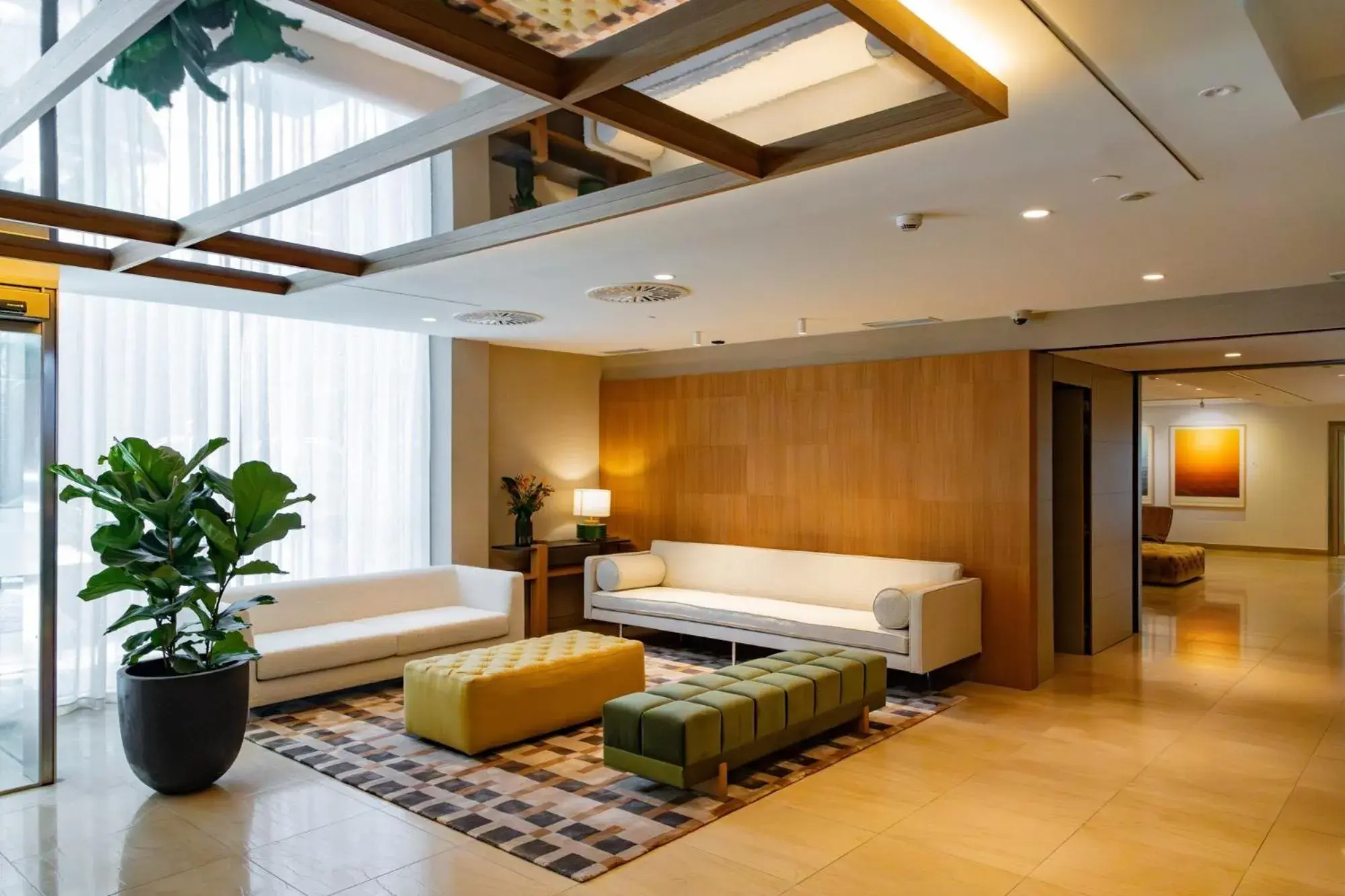 Lobby or reception, Bed in Hotel Miramar Barcelona GL Lobby or reception, Bed in Hotel Miramar Barcelona GL