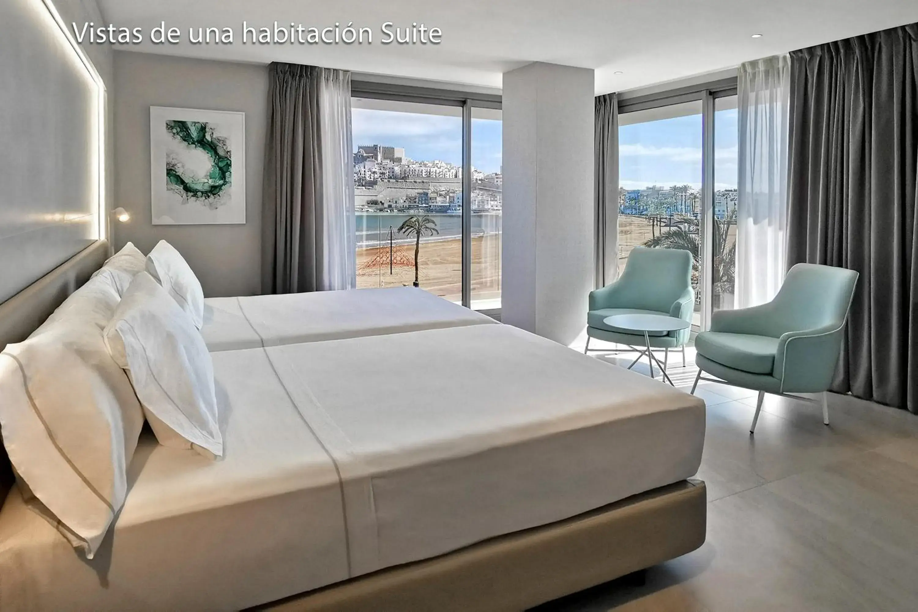 View (from property/room), Bed in Hotel & Spa Castillo de Peñíscola 4* Sup View (from property/room), Bed in Hotel & Spa Castillo de Peñíscola 4* Sup