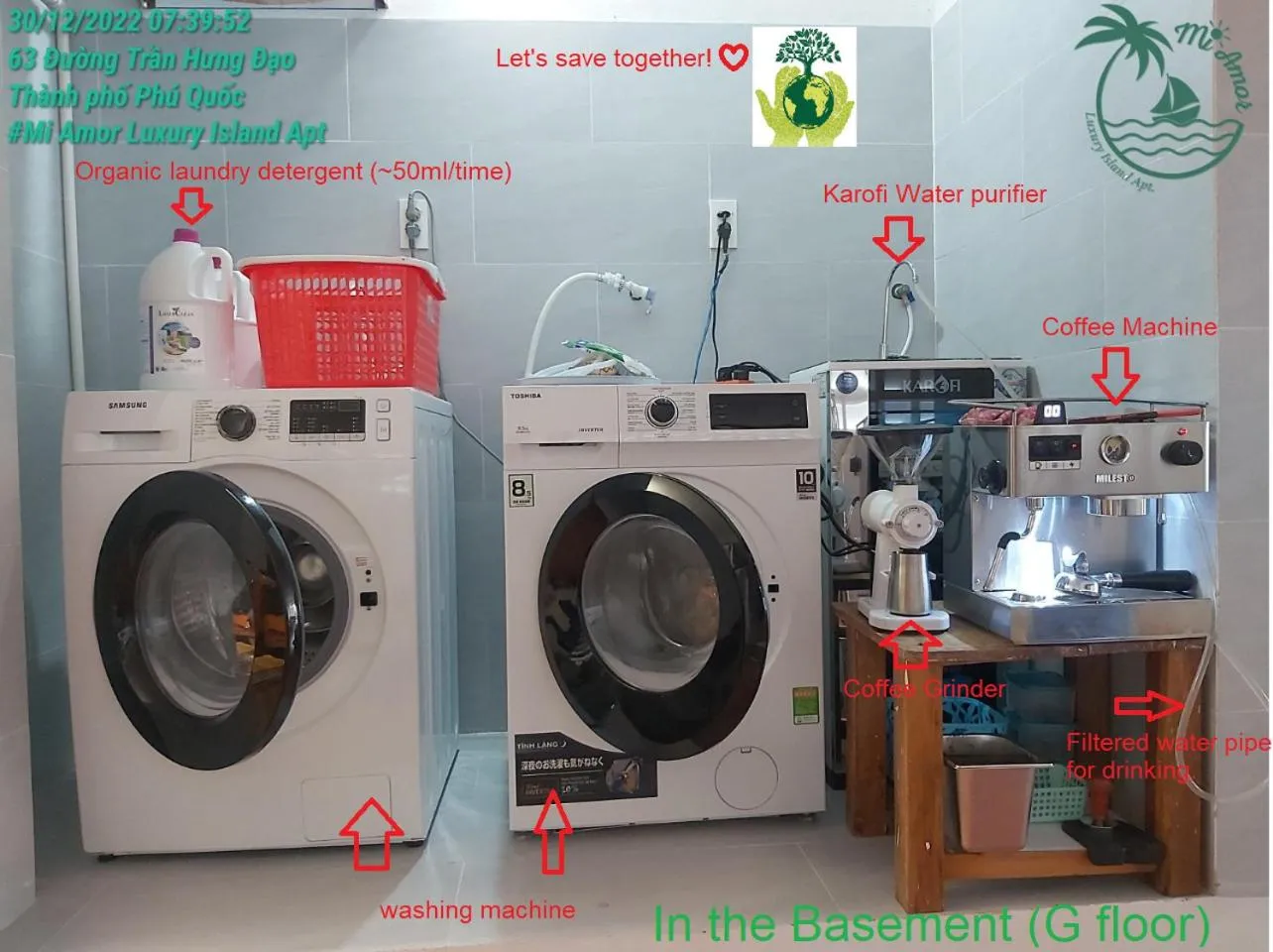 washing machine in Mi Amor Luxury Island Apartment - 3 minutes to the beach