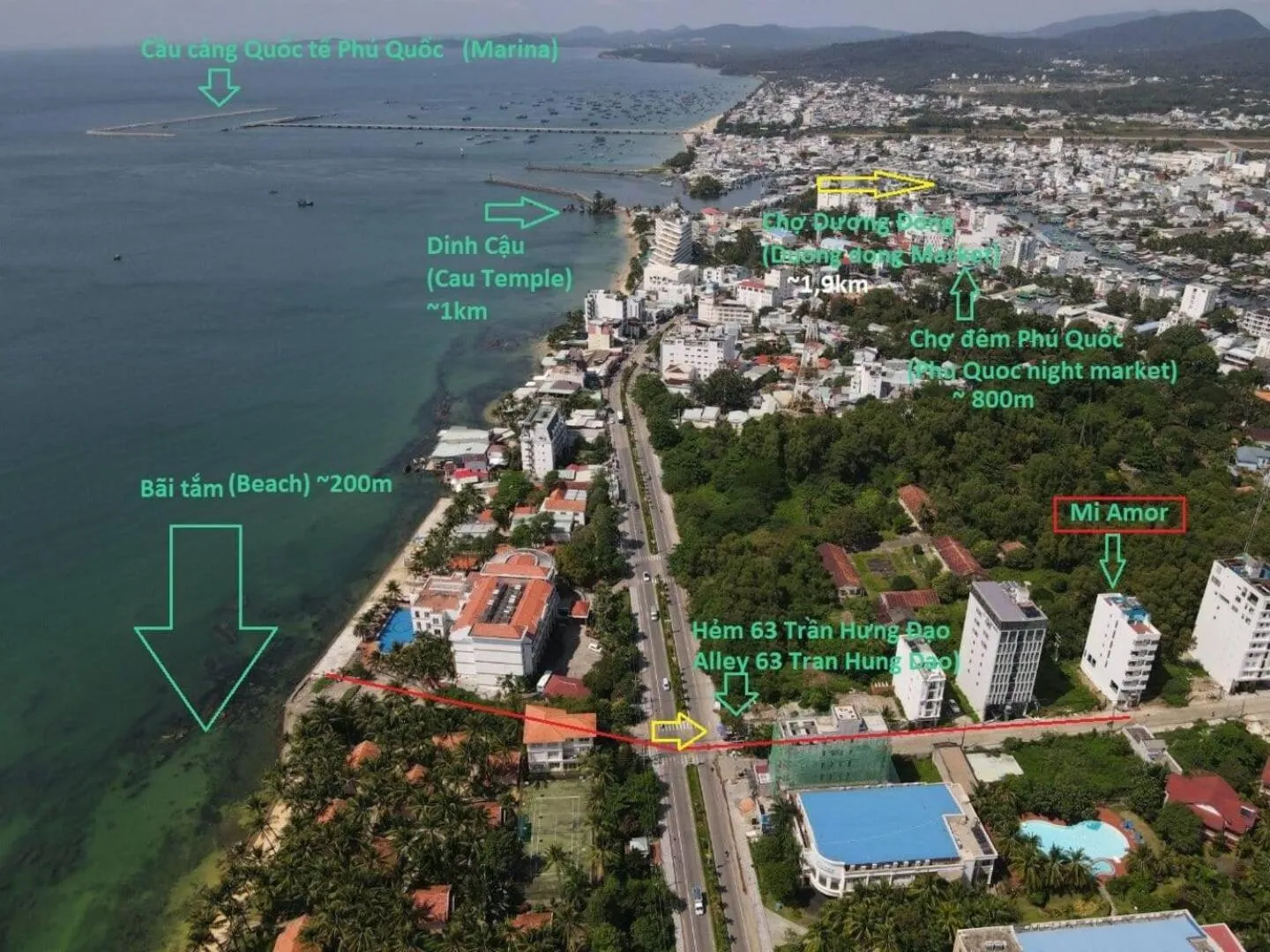 Bird's eye view in Mi Amor Luxury Island Apartment - 3 minutes to the beach