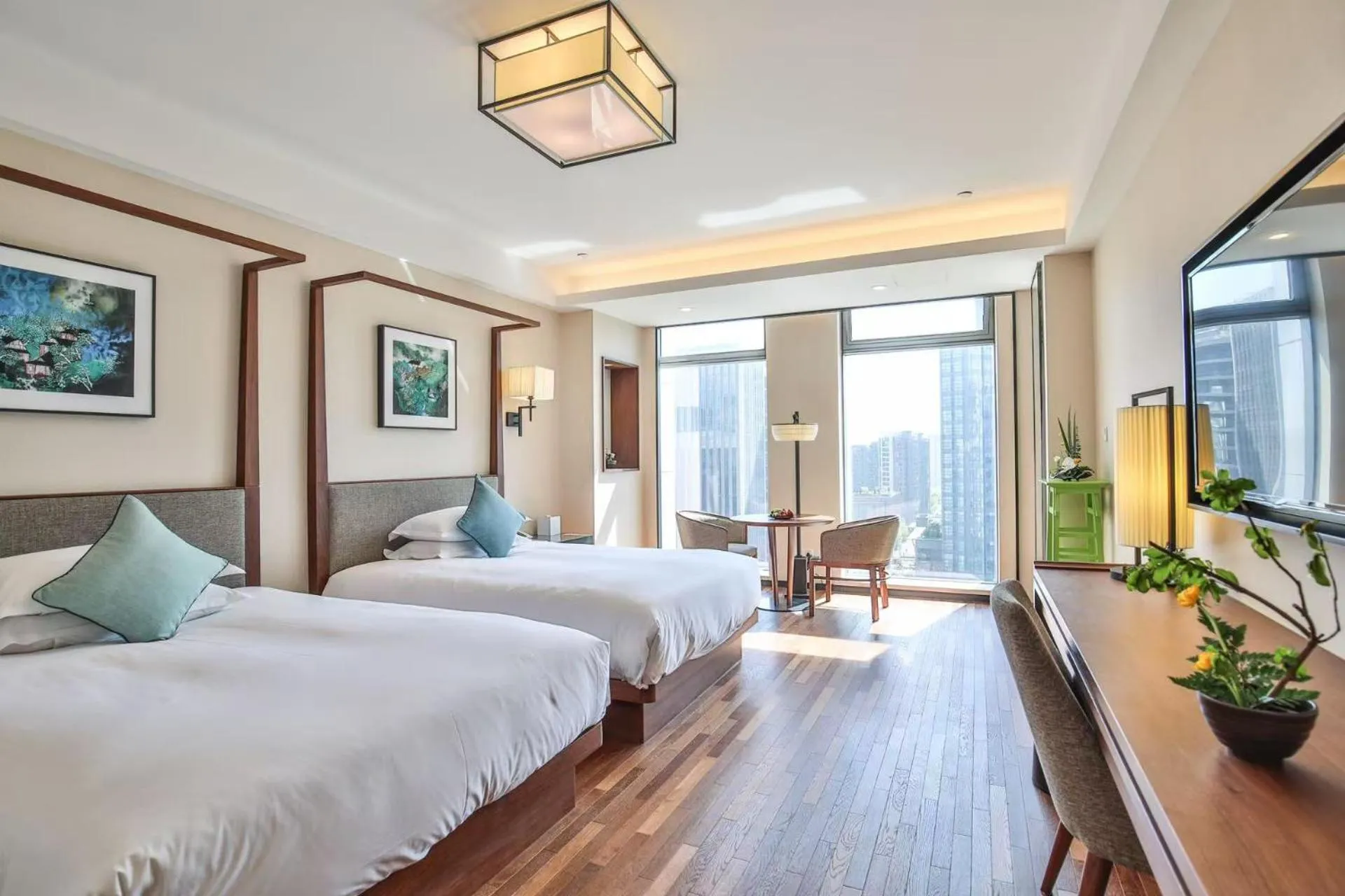 View (from property/room), Bed in SSAW Boutique Hotel Hangzhou Qianjiang New City