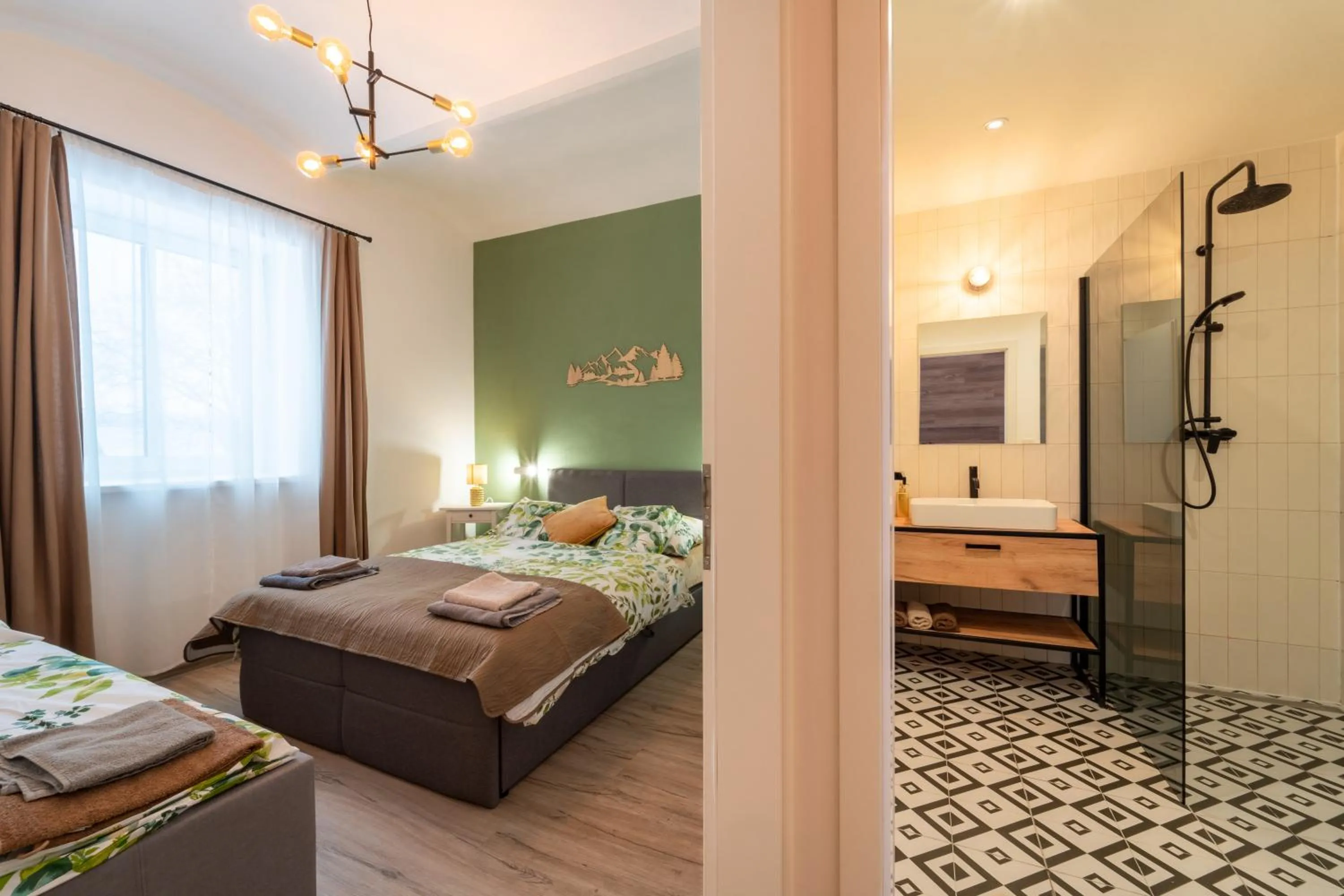 Bathroom, Bed in Wellness Apartmány Vila Republika