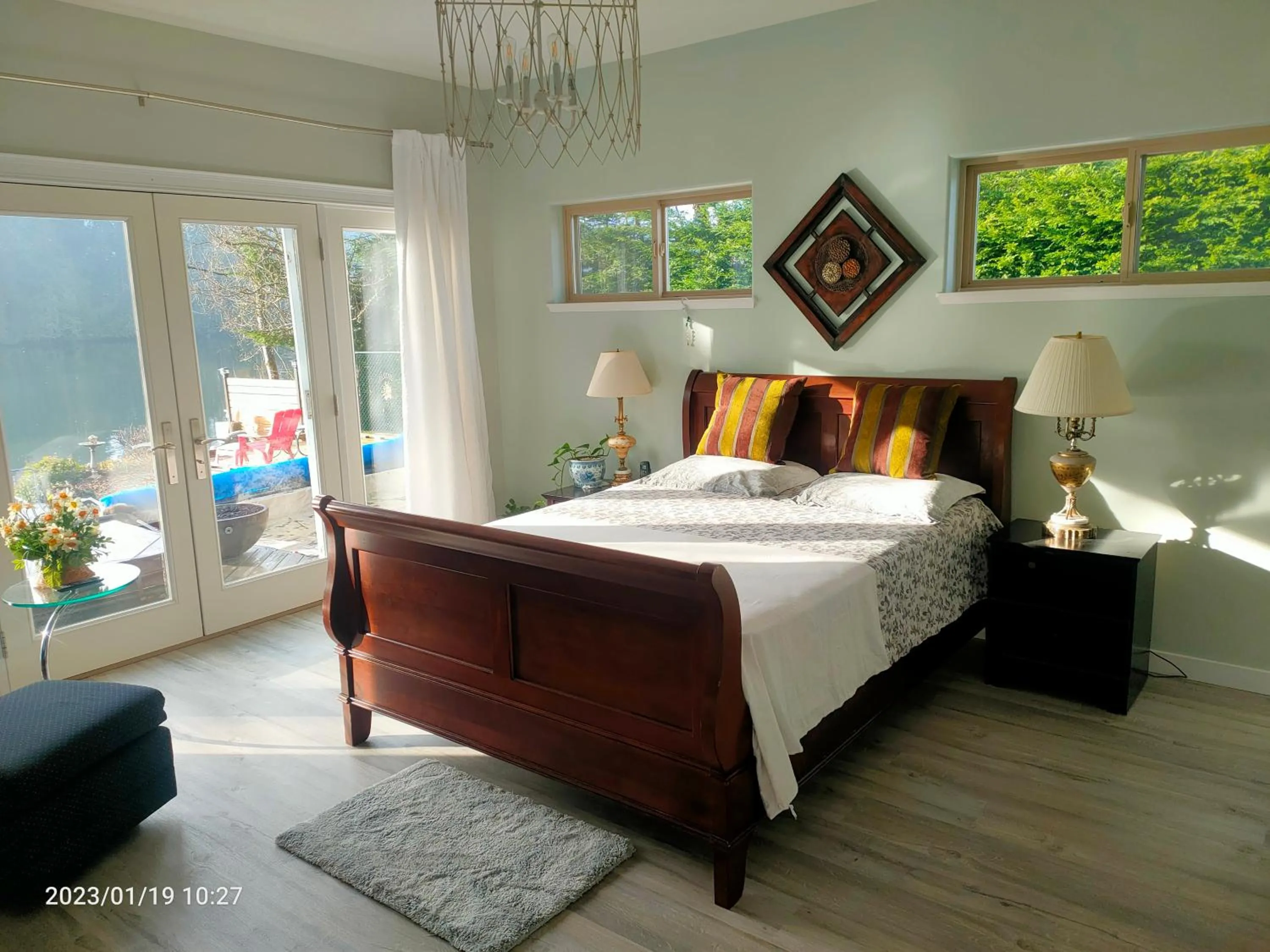Bed in luxury ocean dock pool villa