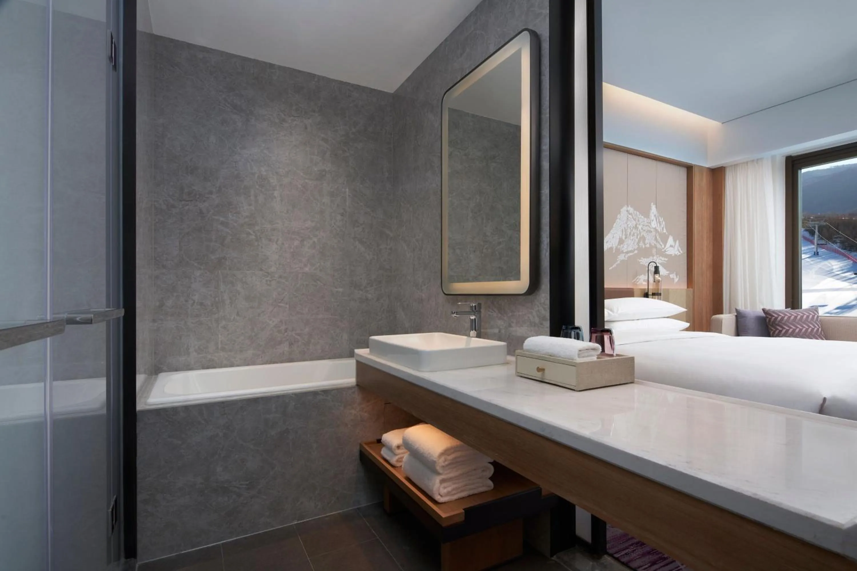 Bathroom, Bed in Courtyard by Marriott Chongli