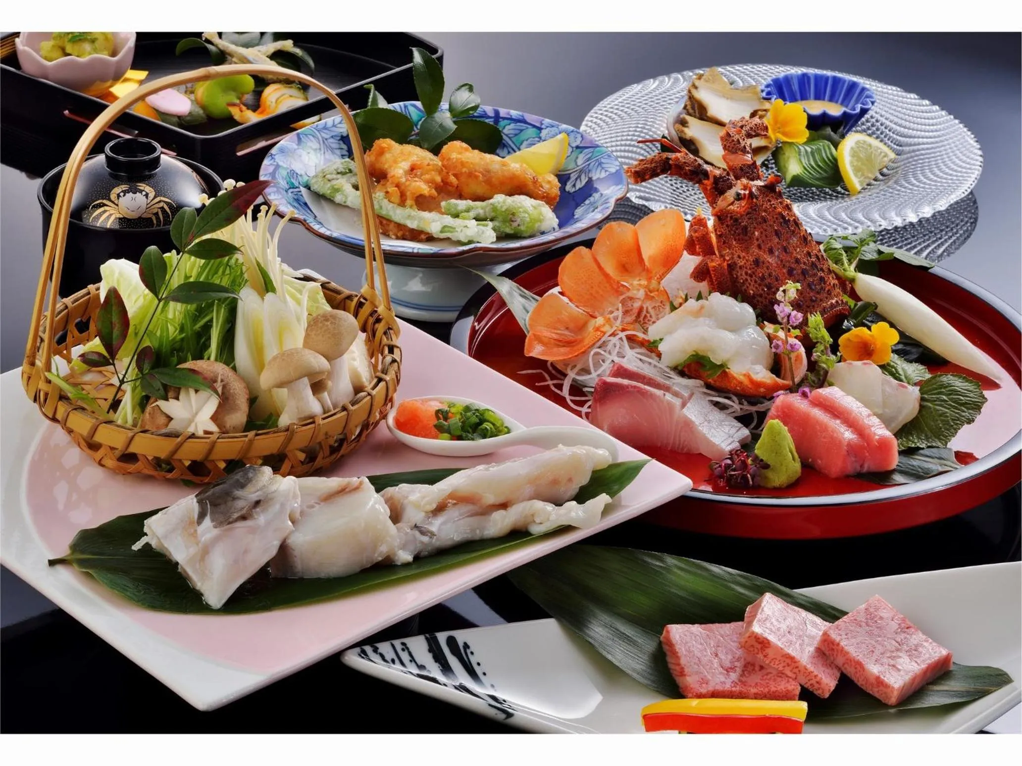 Food and drinks in Hotel Seiryu Japanese Spa inn with spectacular view in Osaka