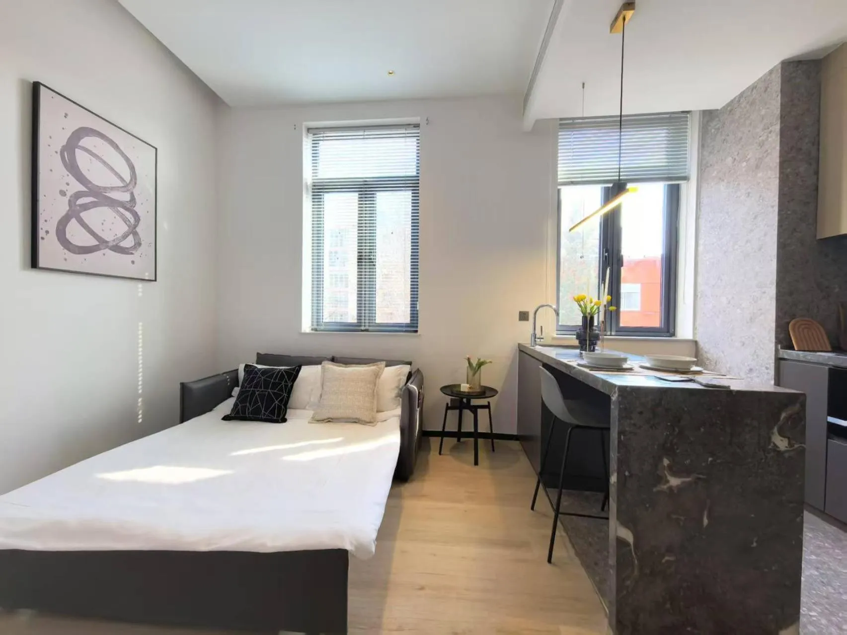 Living room, Bed in base-Beijing Sanlitun Serviced Apartment