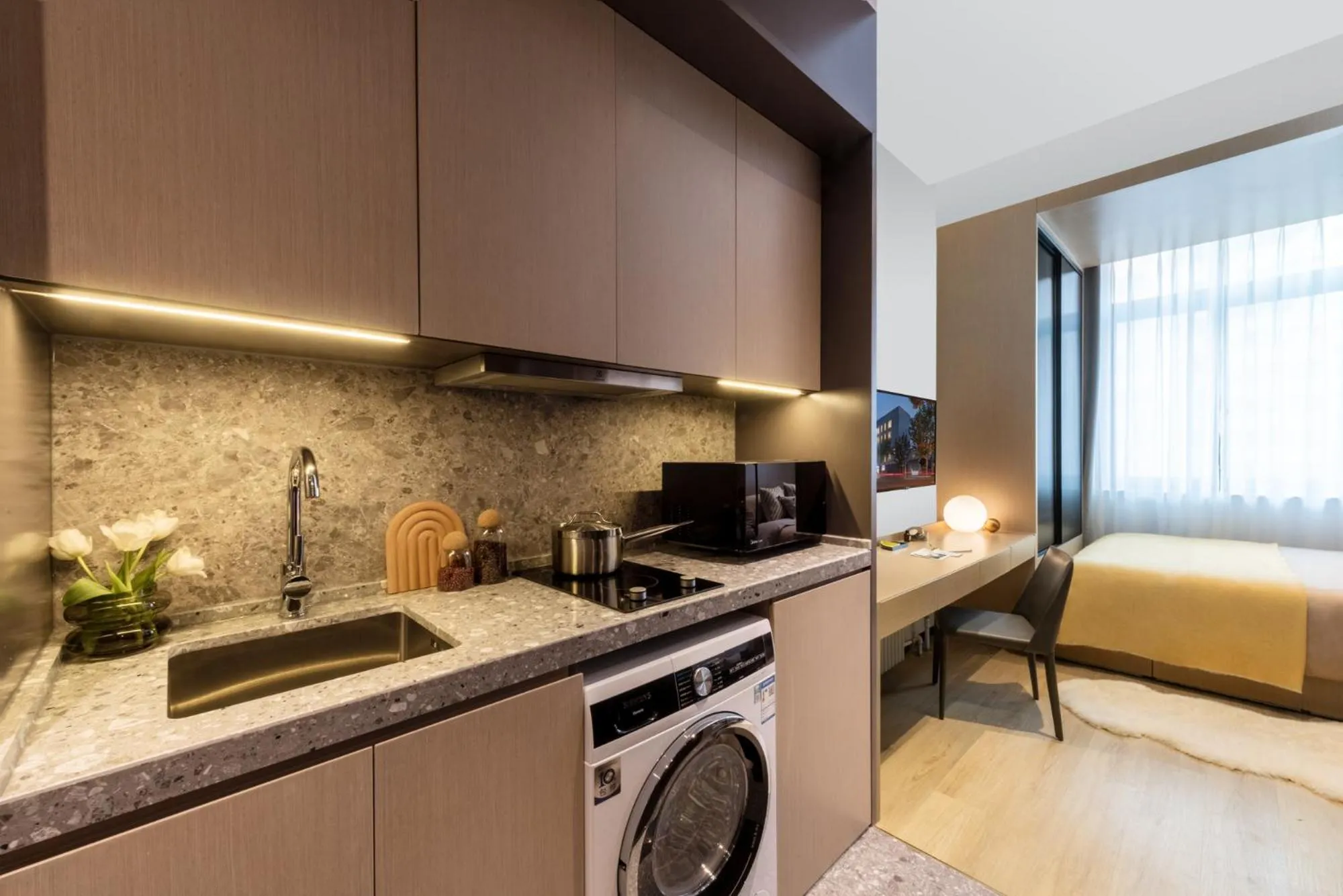 Kitchen or kitchenette in base-Beijing Sanlitun Serviced Apartment