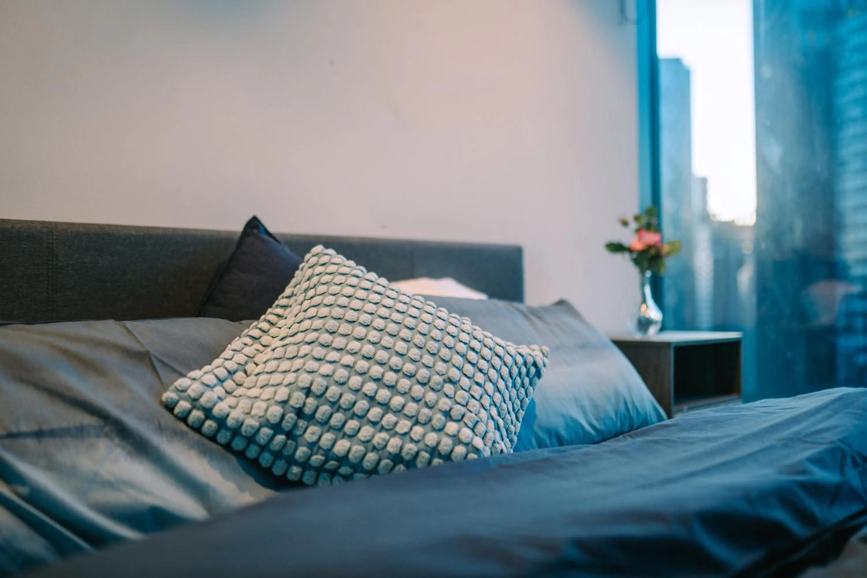 Bed in Southbank Serenity 2BR, Parking, and Wi-Fi