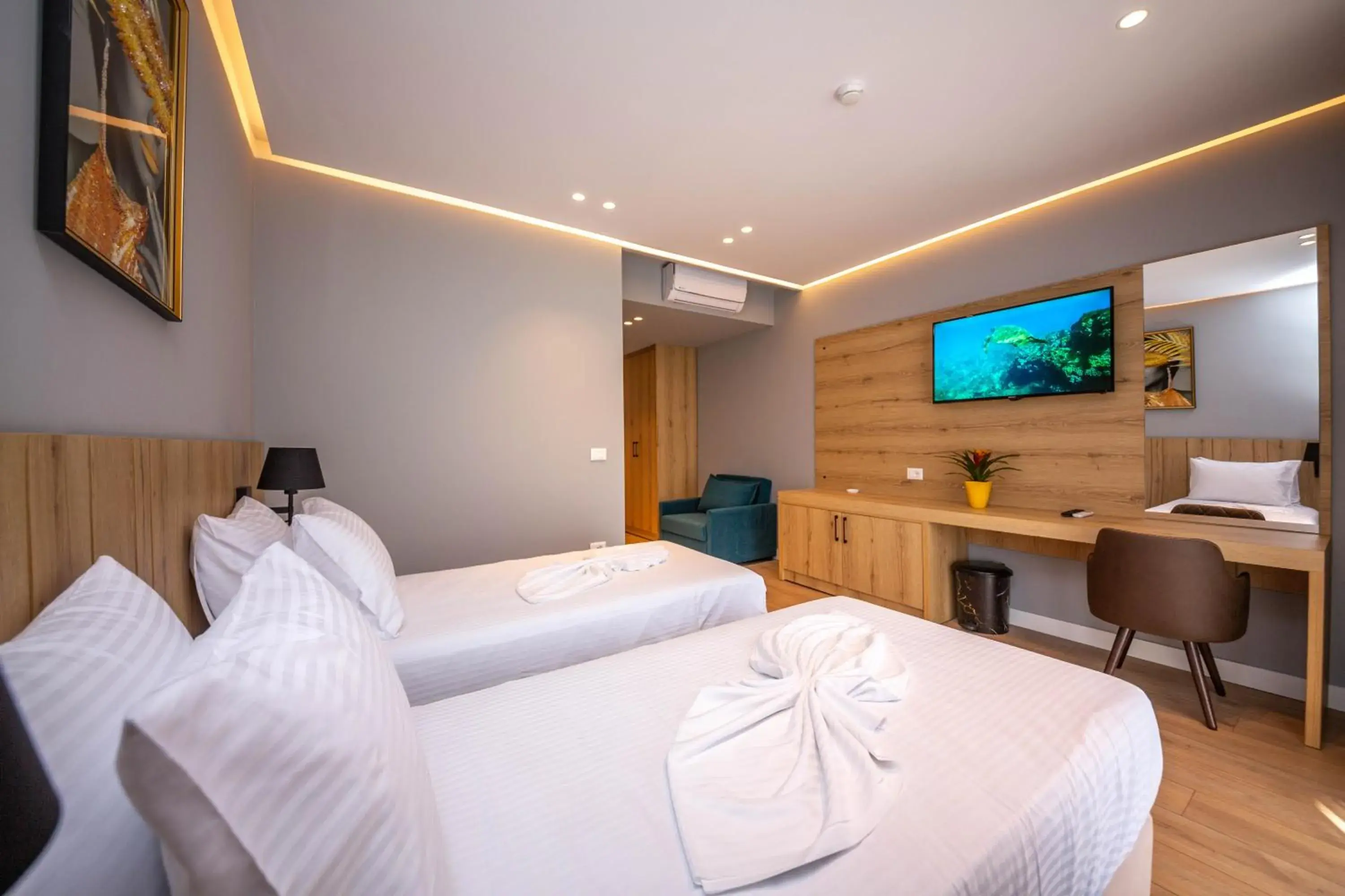 Deluxe Double or Twin + Sofa Bed with Balcony and Side Sea View in Azure Inn Hotel Deluxe Double or Twin + Sofa Bed with Balcony and Side Sea View in Azure Inn Hotel