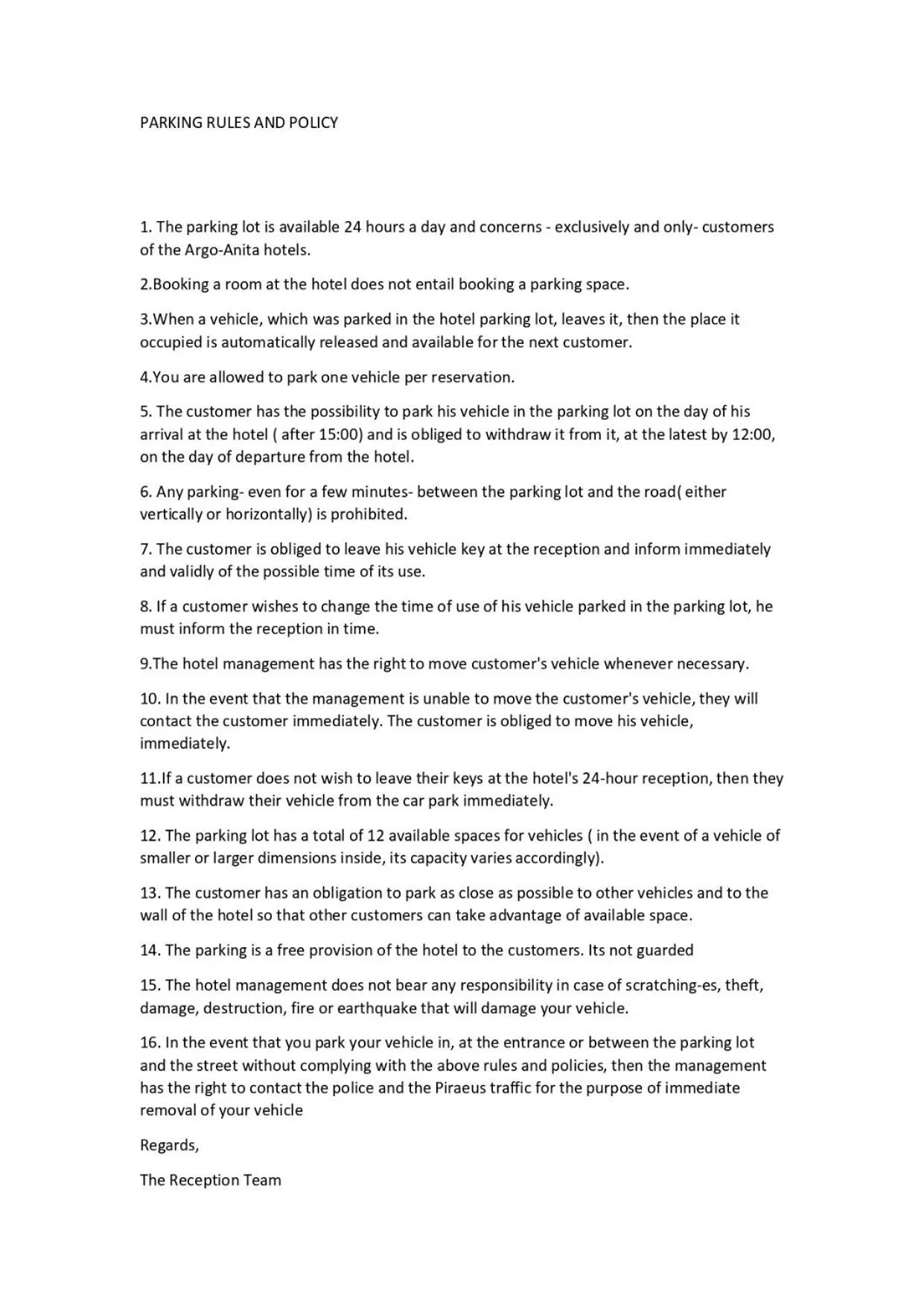 Parking in Argo Hotel Piraeus