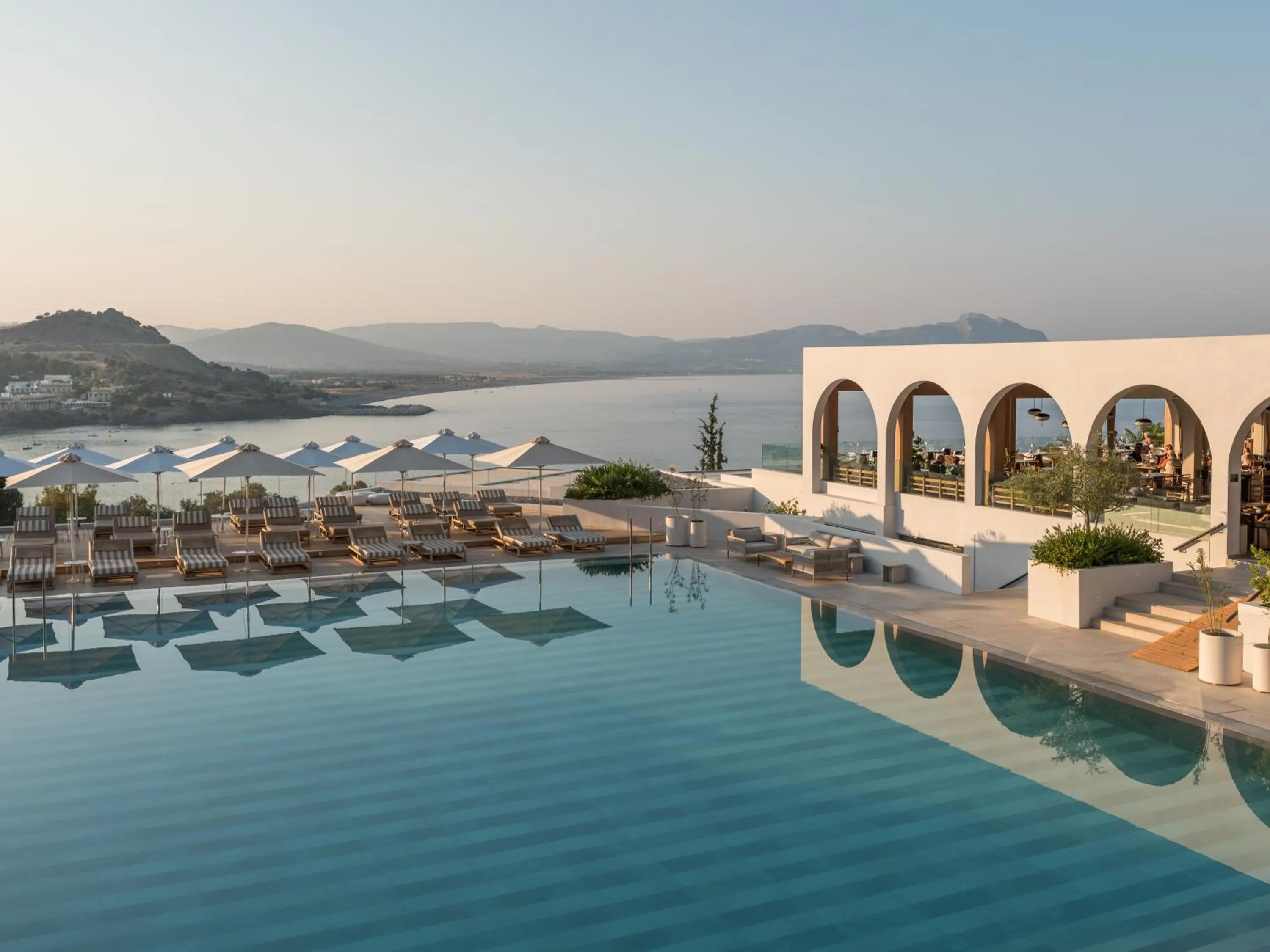 Pool view in Lindos Mare, Seaside Hotel