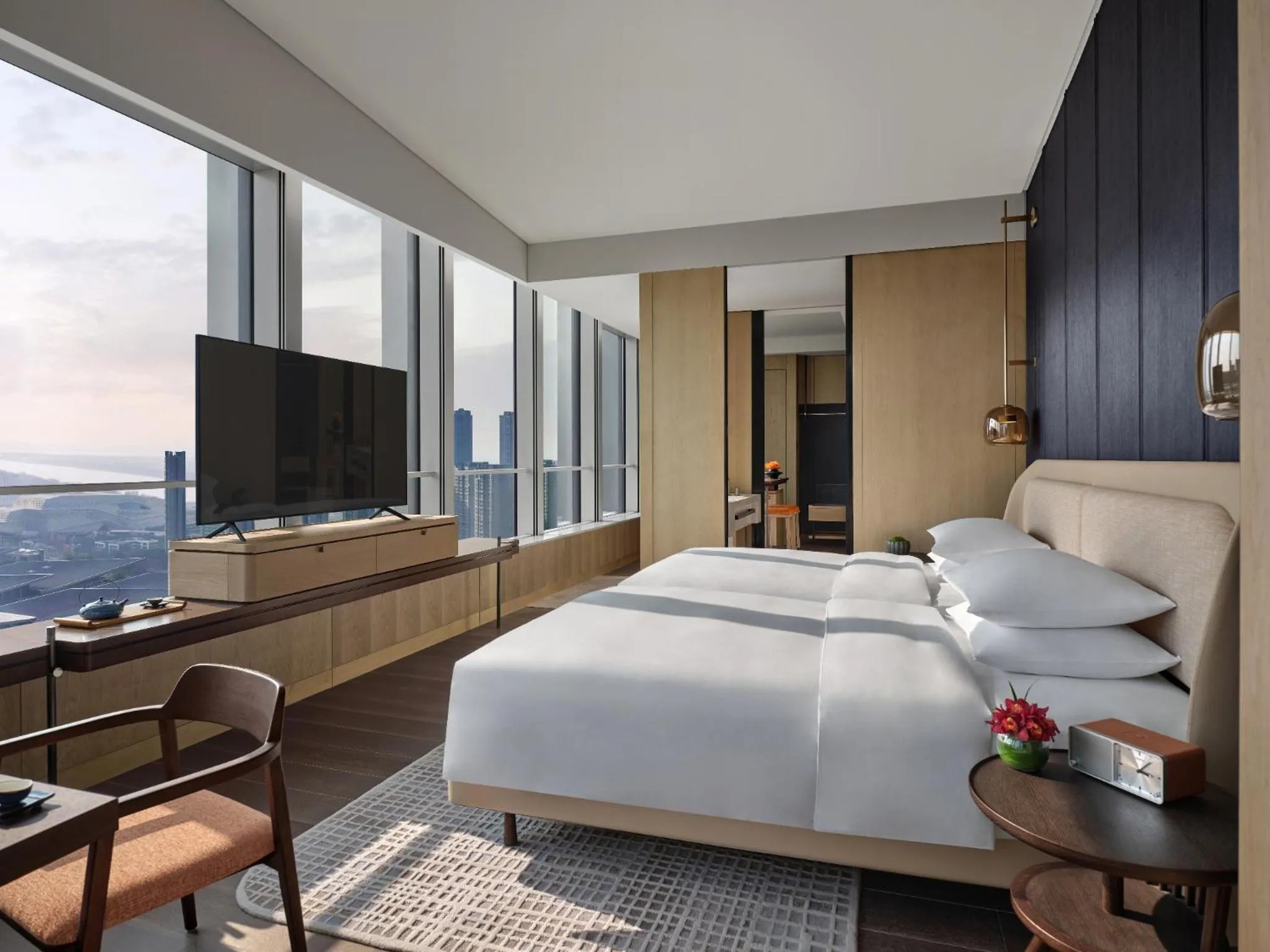 Photo of the whole room, Bed in Andaz Nanjing Hexi, By Hyatt
