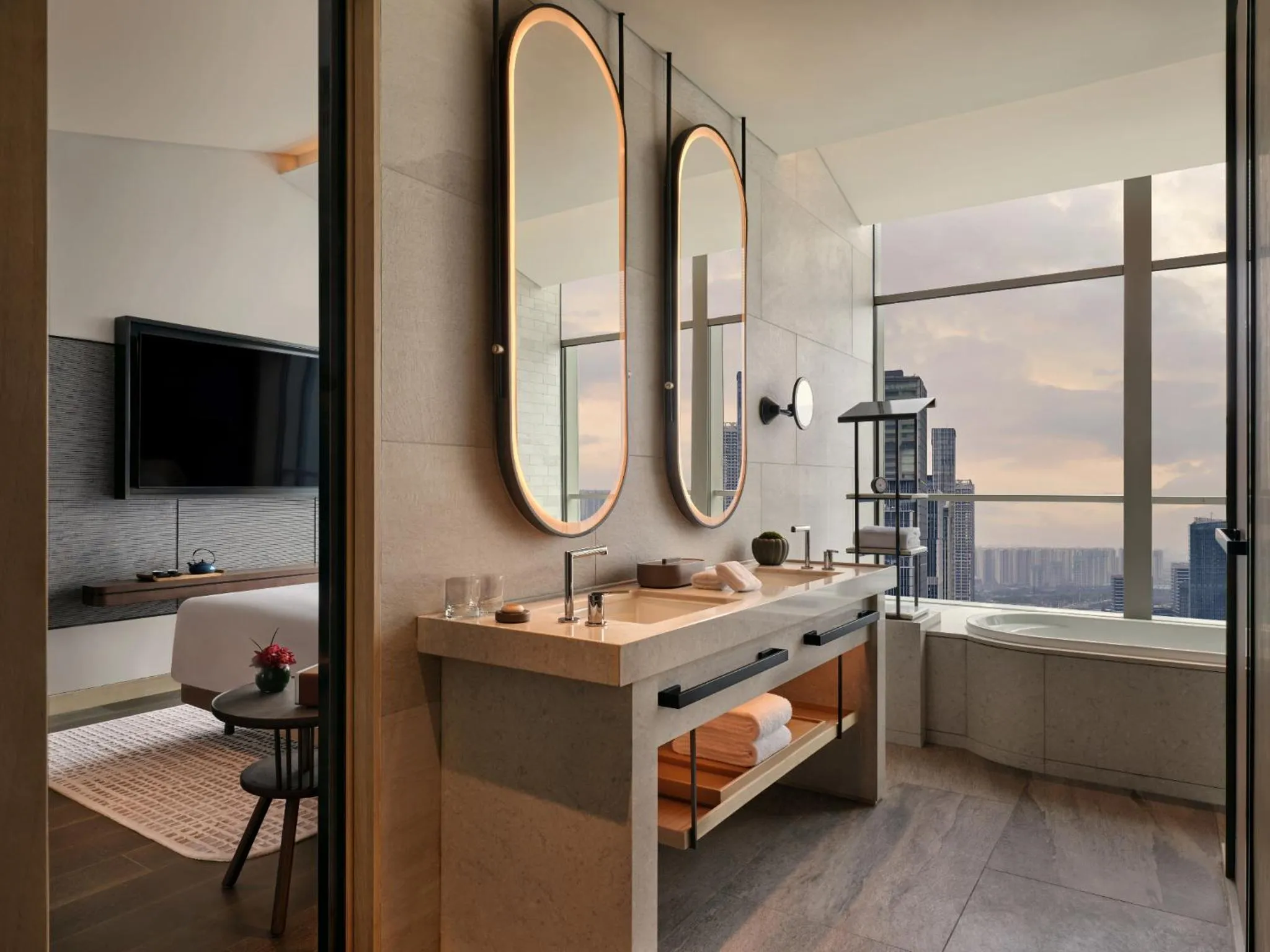 Bathroom, Bed in Andaz Nanjing Hexi, By Hyatt